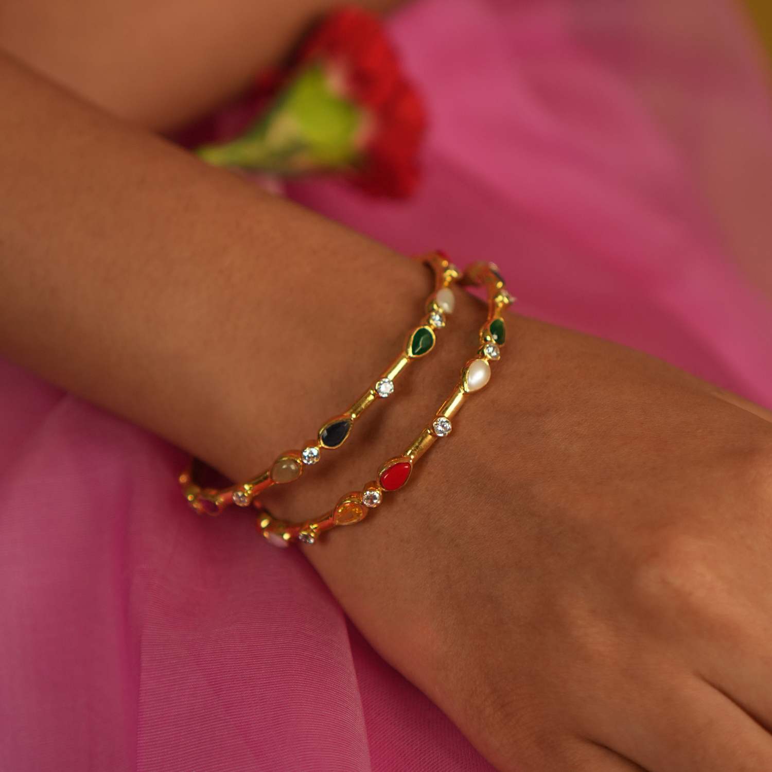 Arhana Navratna Bangle in 92.5 Sterling Silver