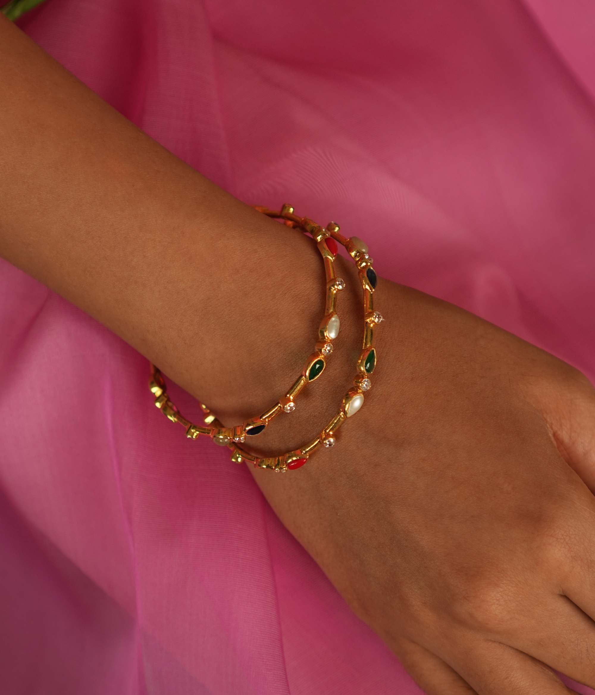 Close-up of Arhana Gold Plated 92.5 Silver Bangle