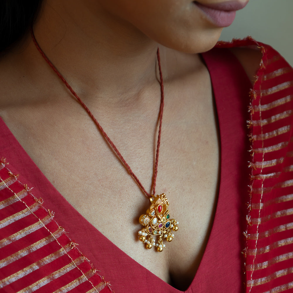 Aria Pendant in 92.5 Sterling Silver with Navratna Stones