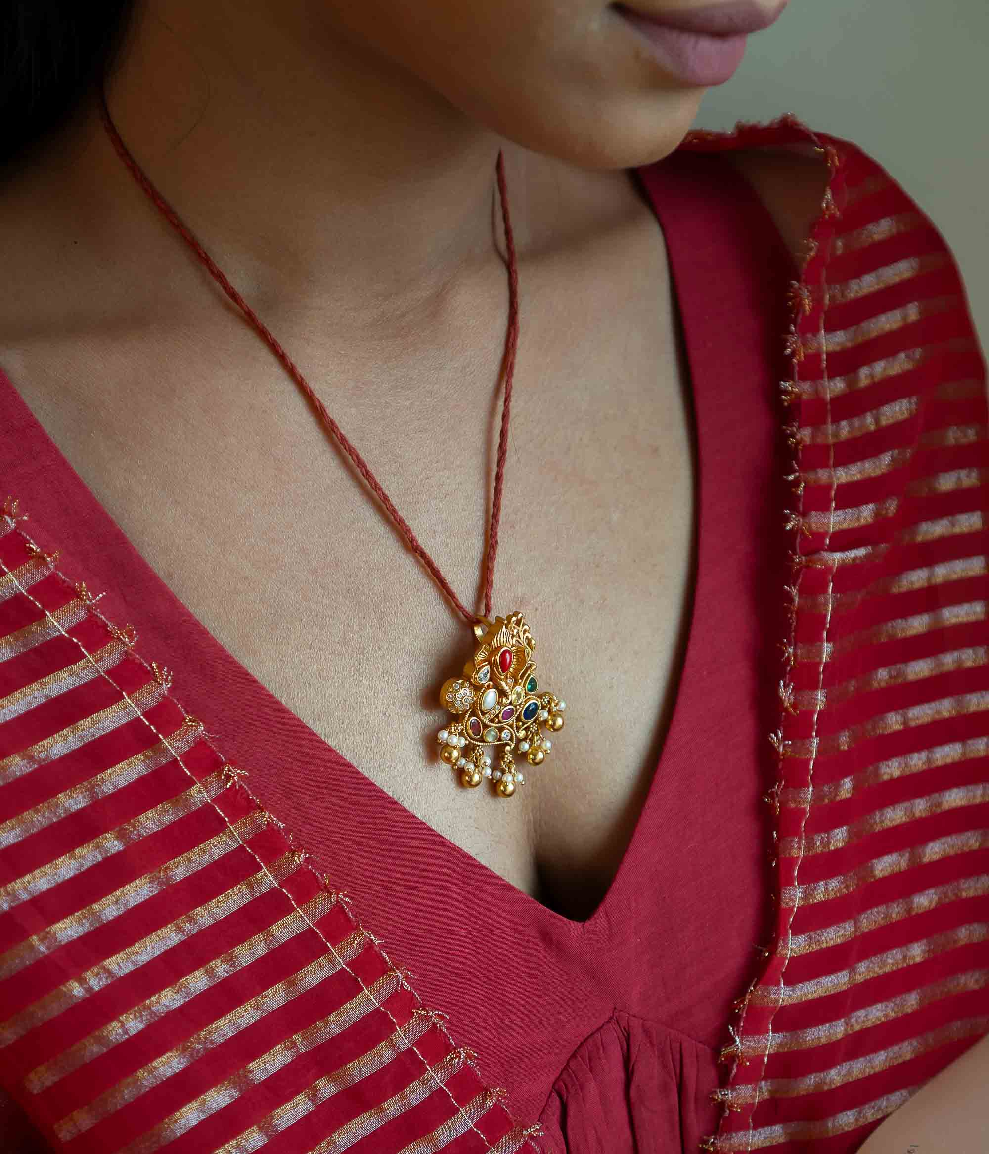 Silver Navratna Pendant – Traditional Indian Jewelry