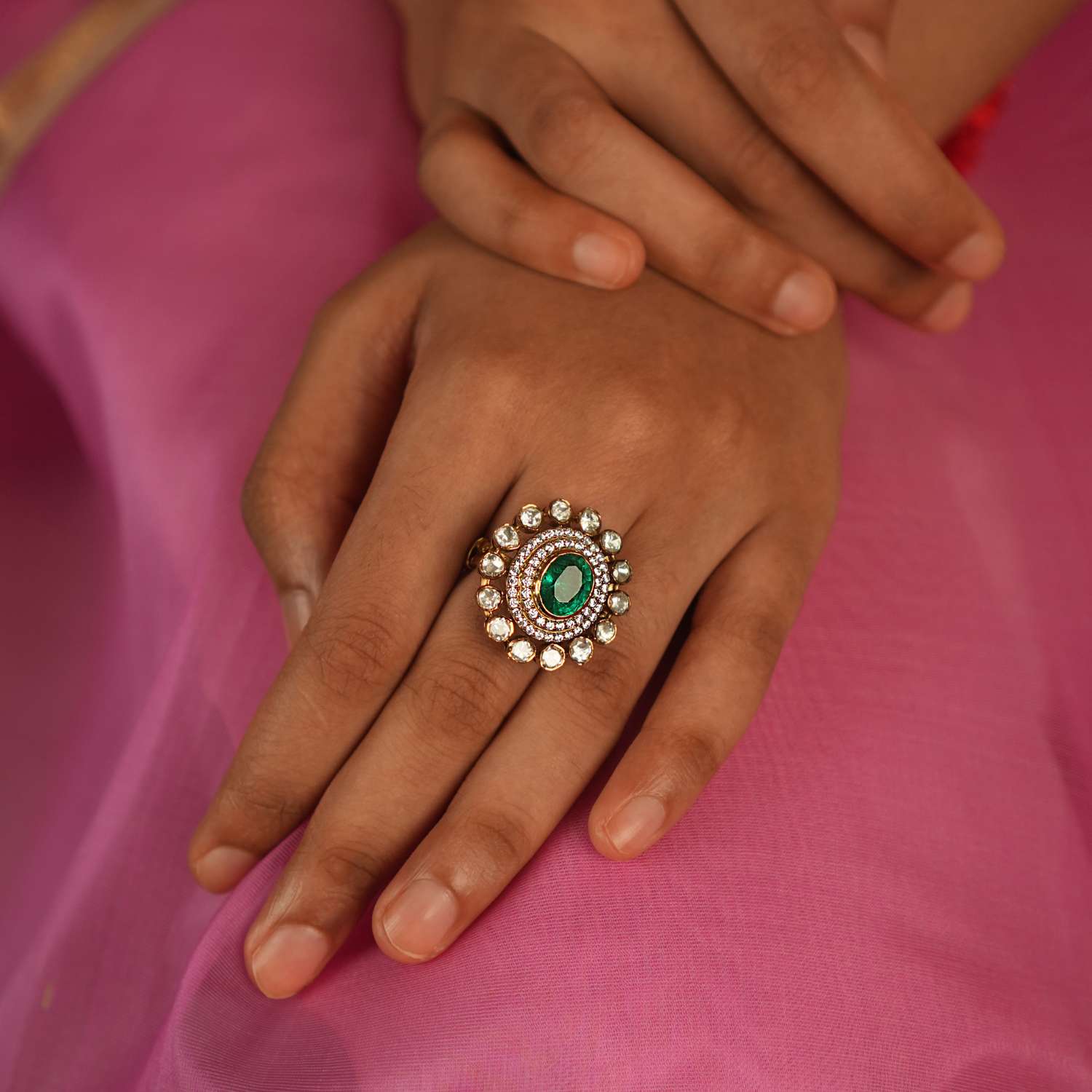 Handcrafted ethnic earrings with CZ and Polki
