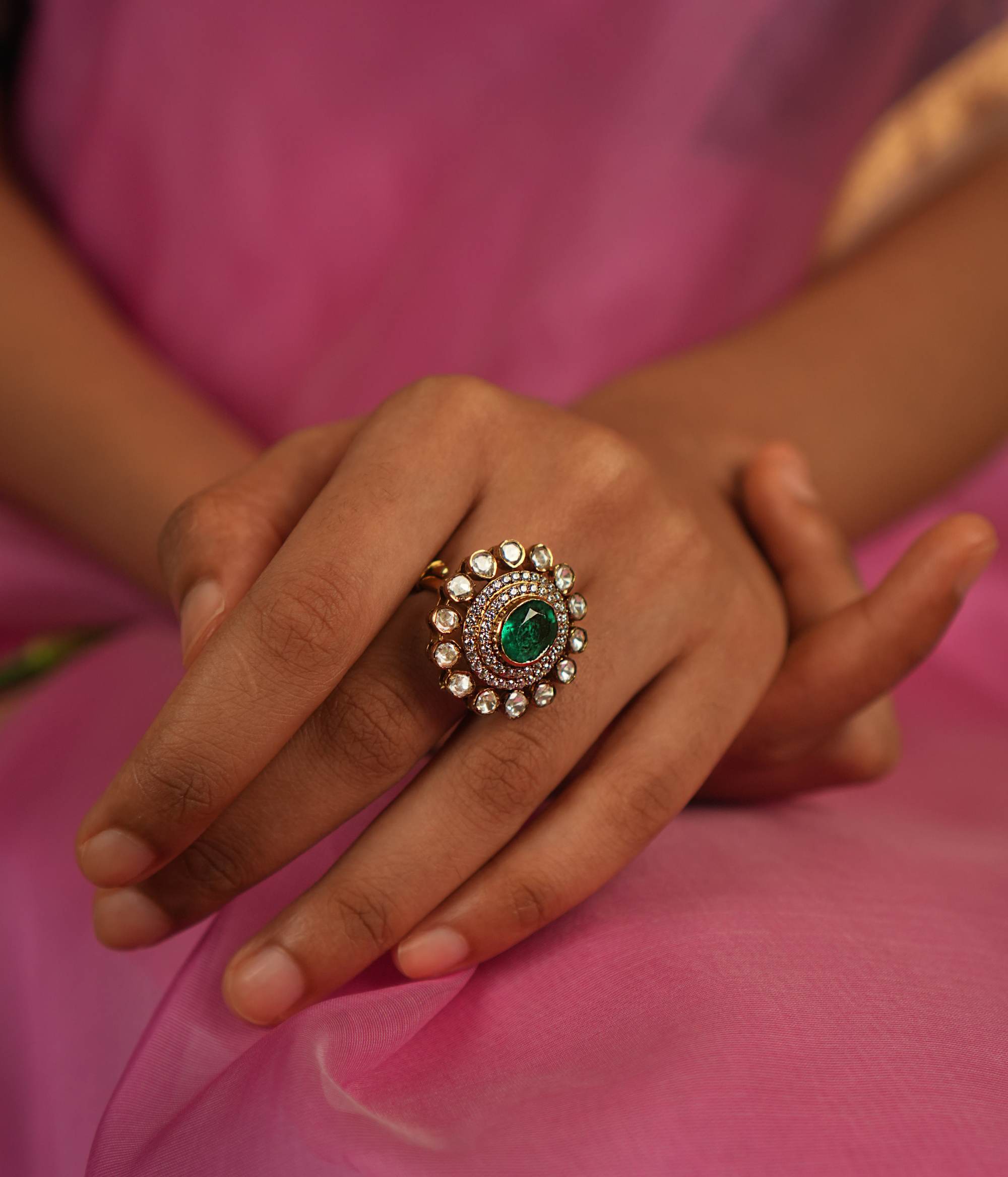 Green stone antique earrings for traditional outfits