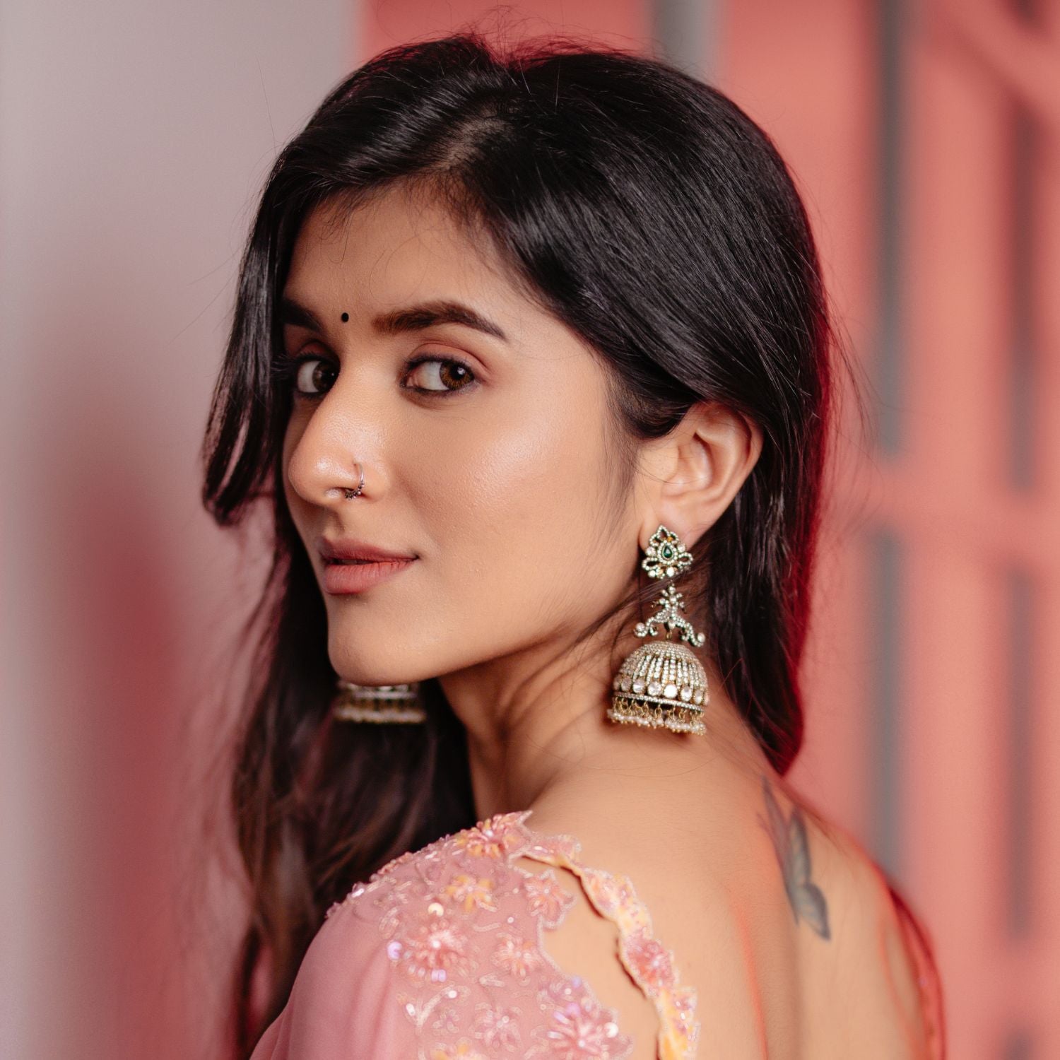 Aruna Victorian Earring in 92.5 silver with antique gold