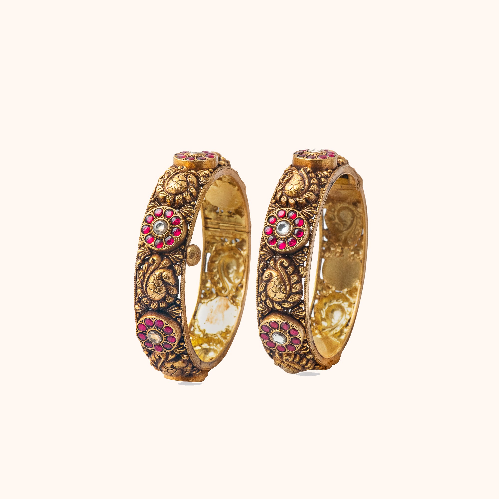 Ashaara Kada,92.5 sterling silver kada with red and white stones Chennai