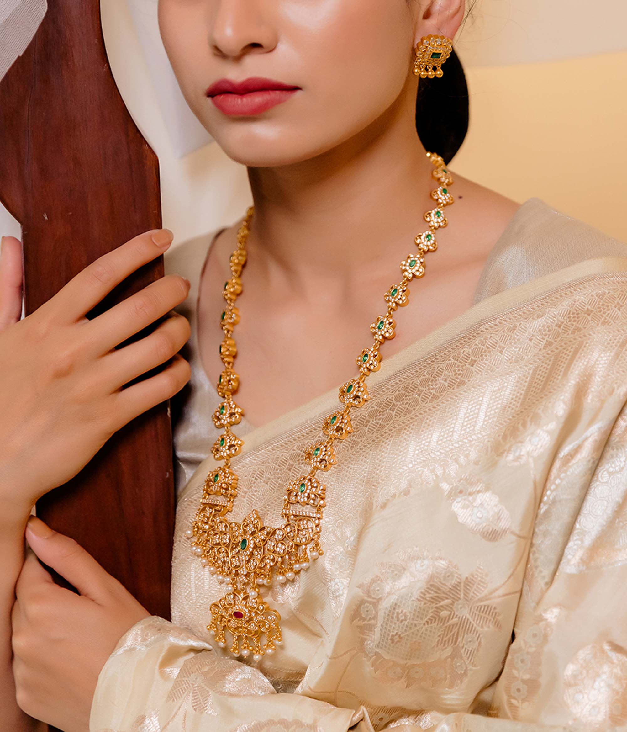 Ashwatha necklace paired with matching DivasMantra earrings