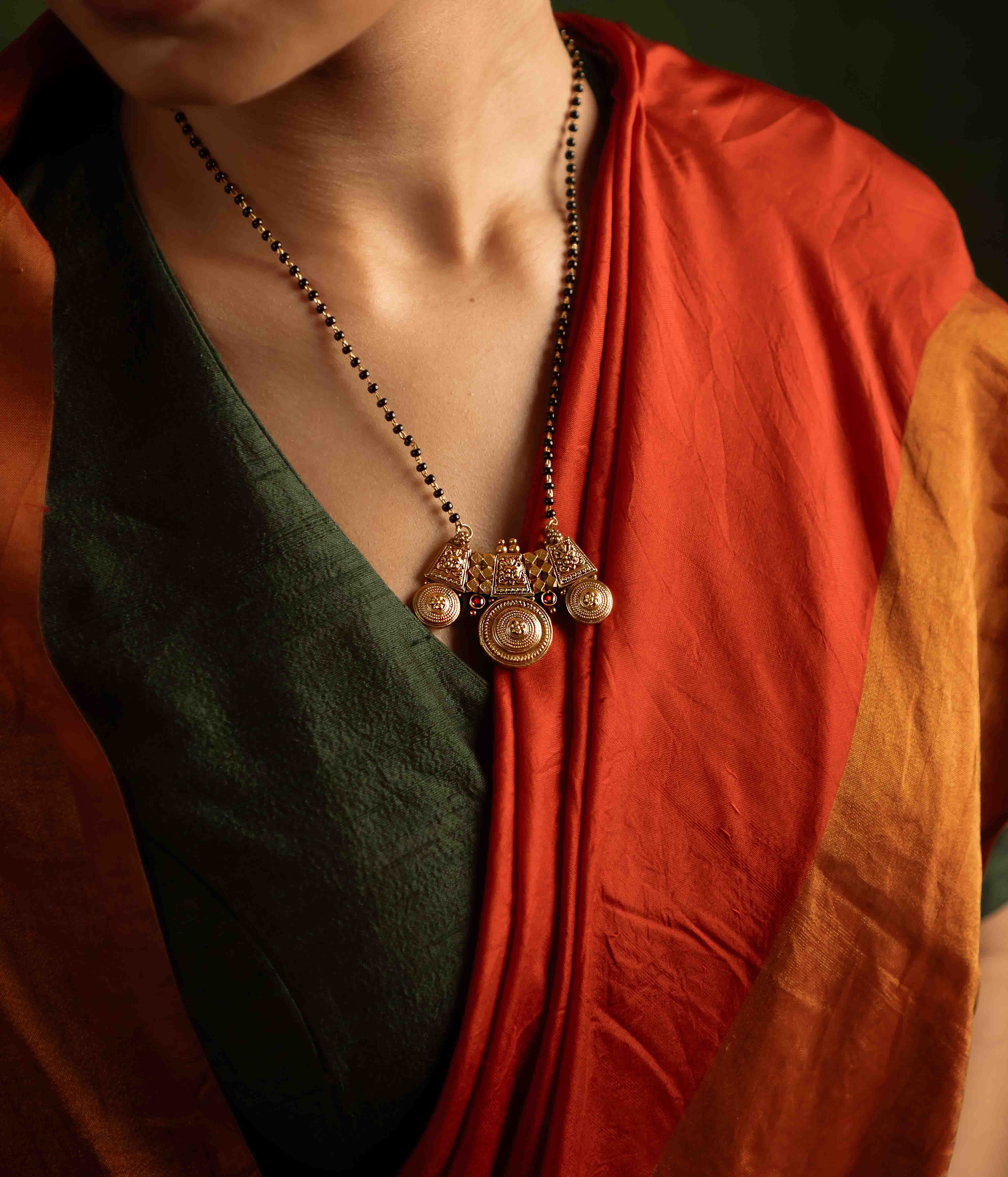 92.5 silver red Kundan mangalsutra pendant with double hook