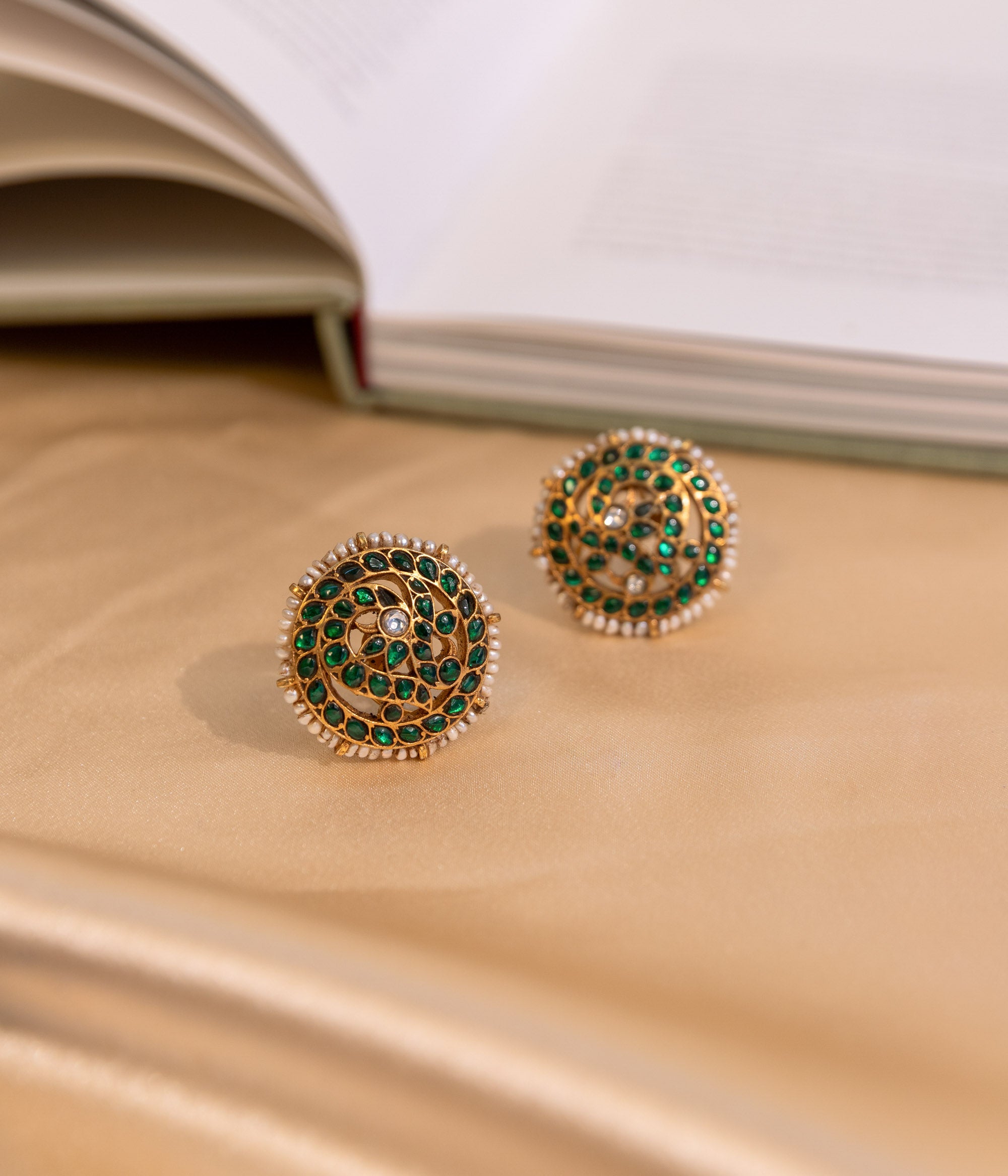 Astra Elegant Green Kundan Peacock Studs