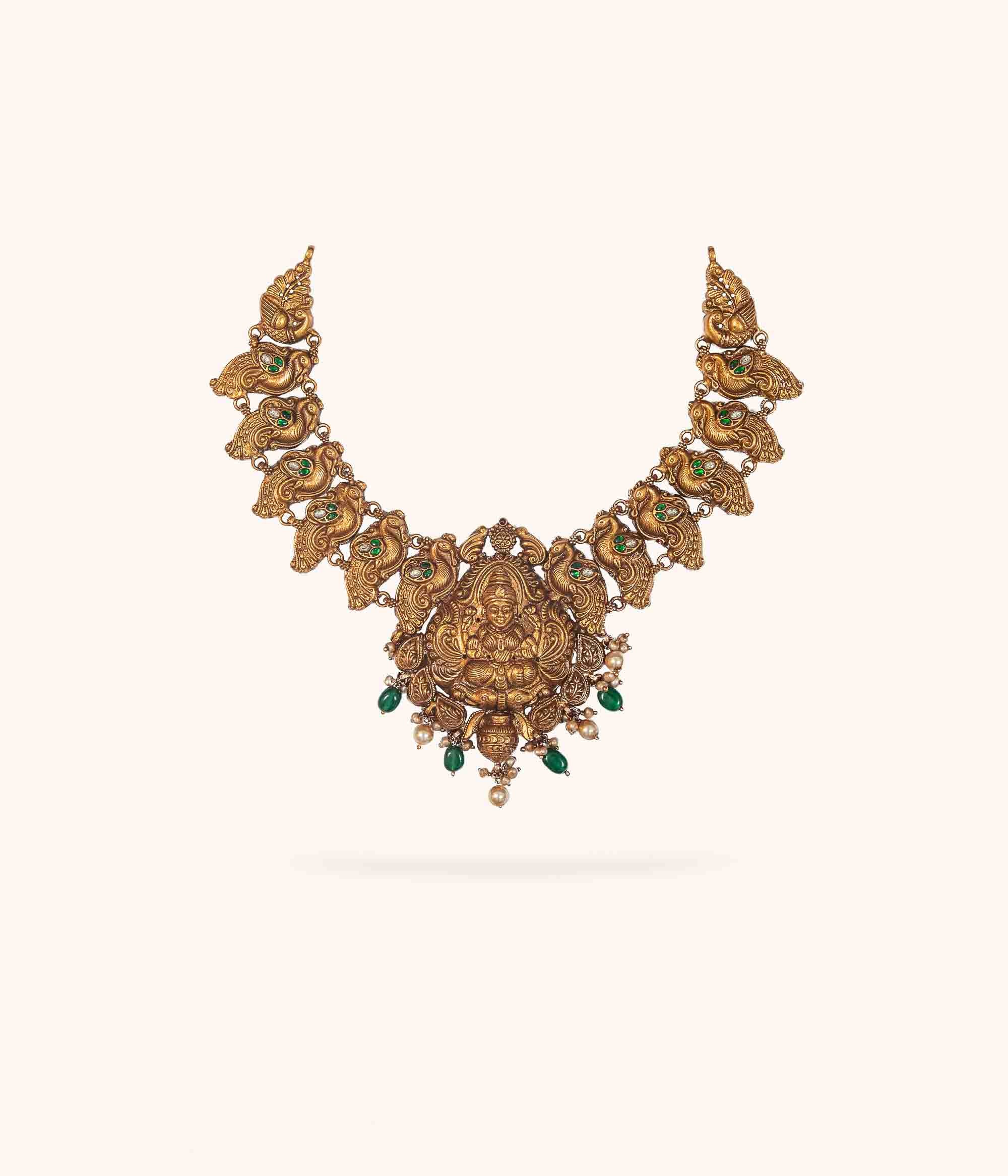Gold-plated silver Lakshmi necklace for weddings and festivals