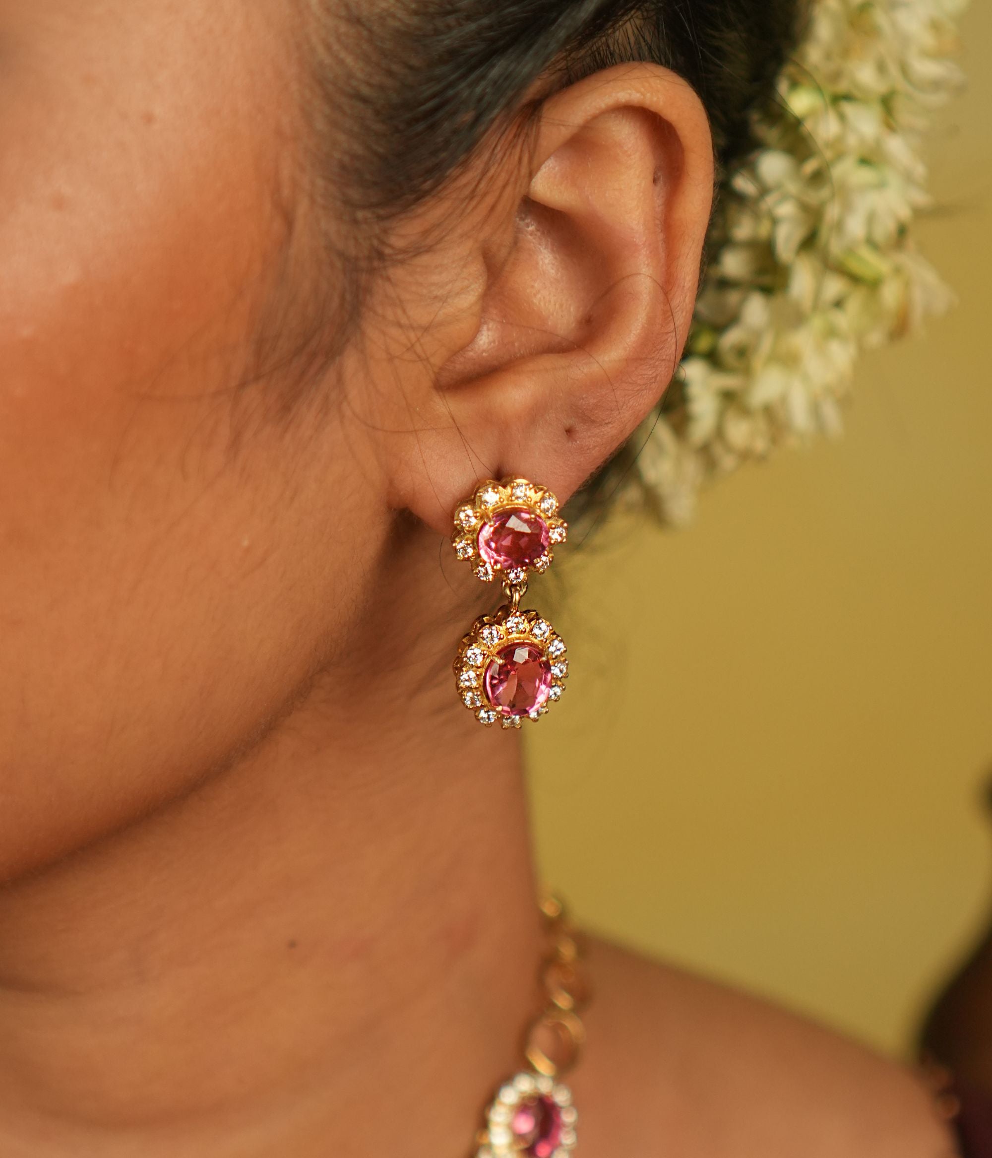 Atreyi silver earrings with Polki and CZ stones