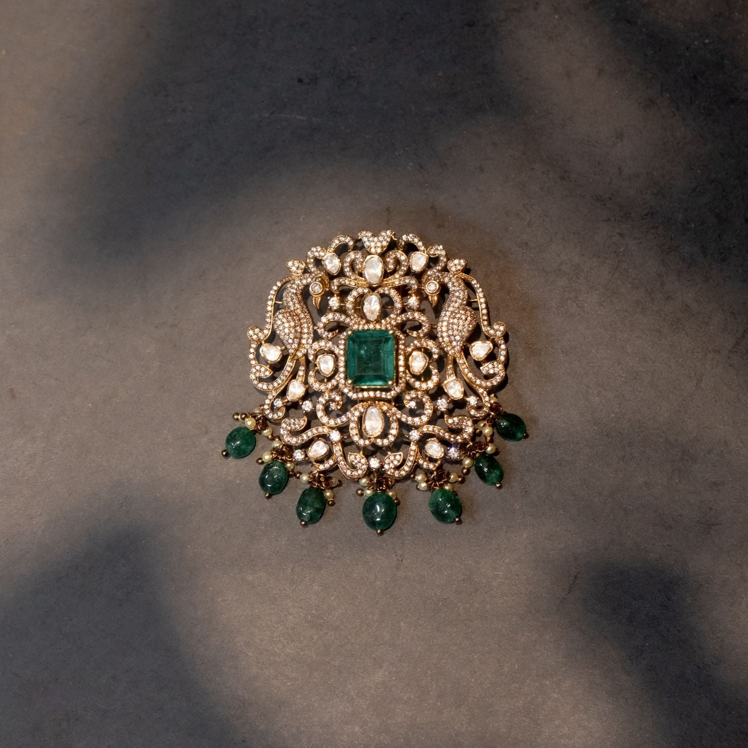 Audava Victorian Polki pendant in antique gold by DivasMantra