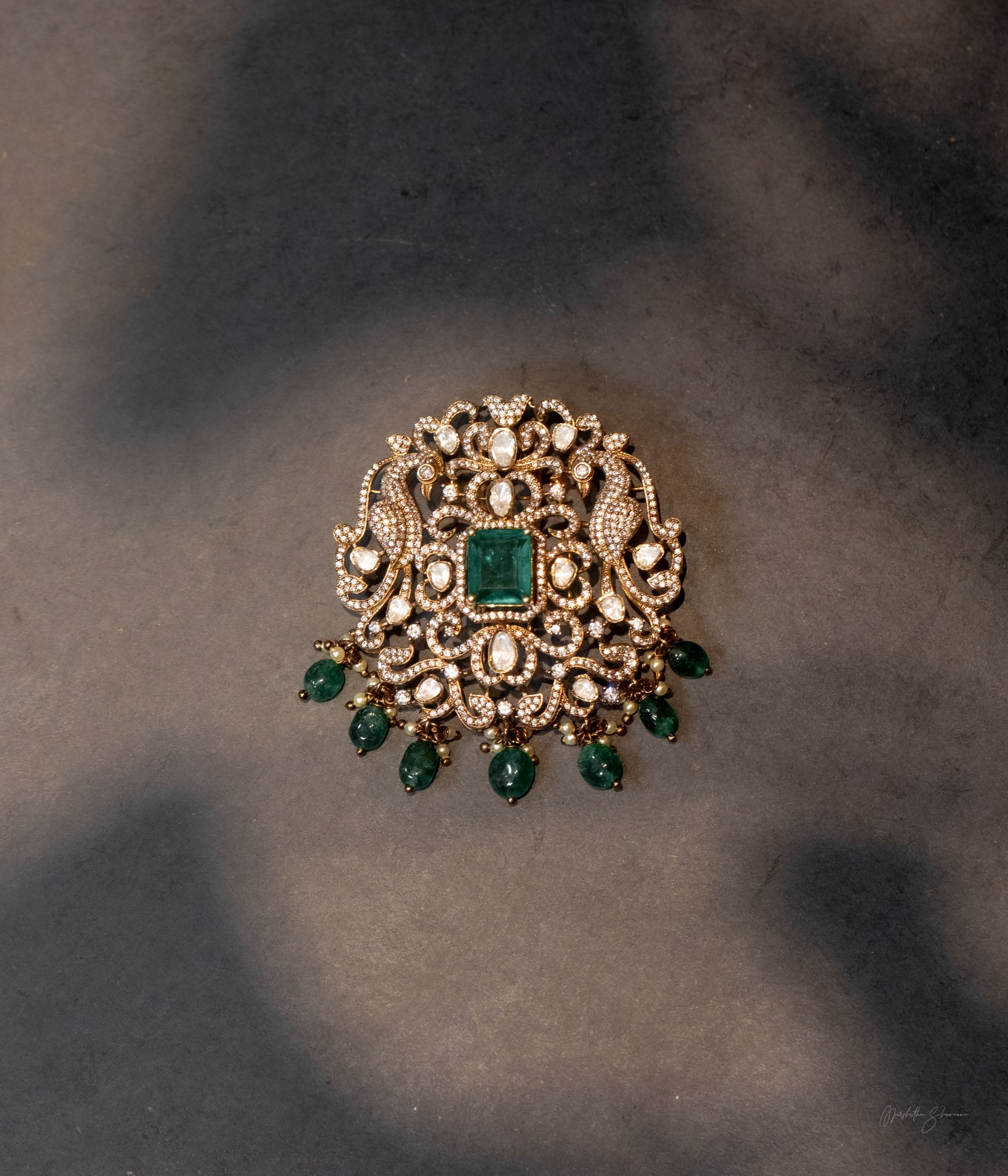Handmade 92.5 silver pendant with Polki and CZ stones