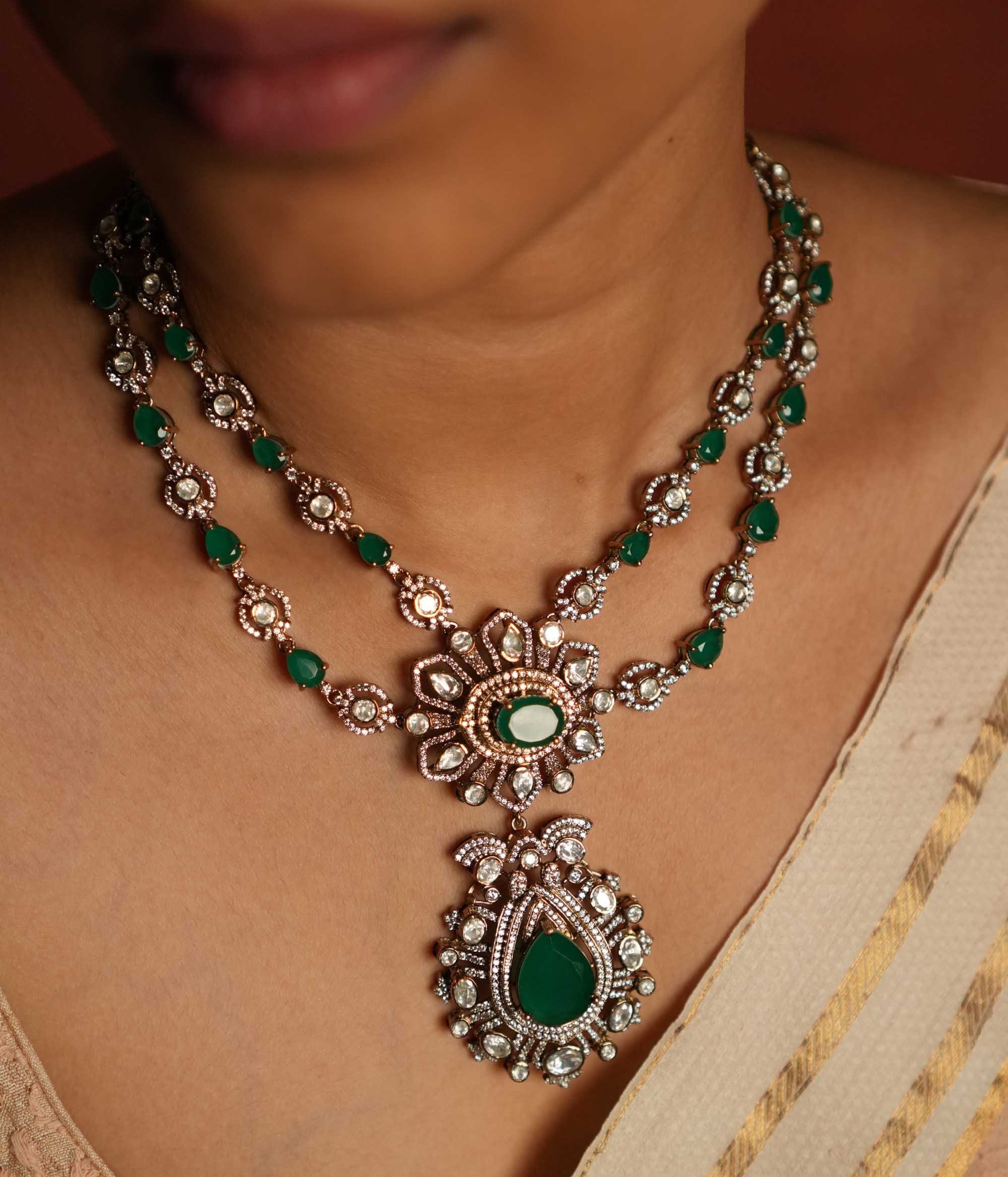 Aurora Necklace - Handcrafted Green Gemstone Silver Necklace for Weddings