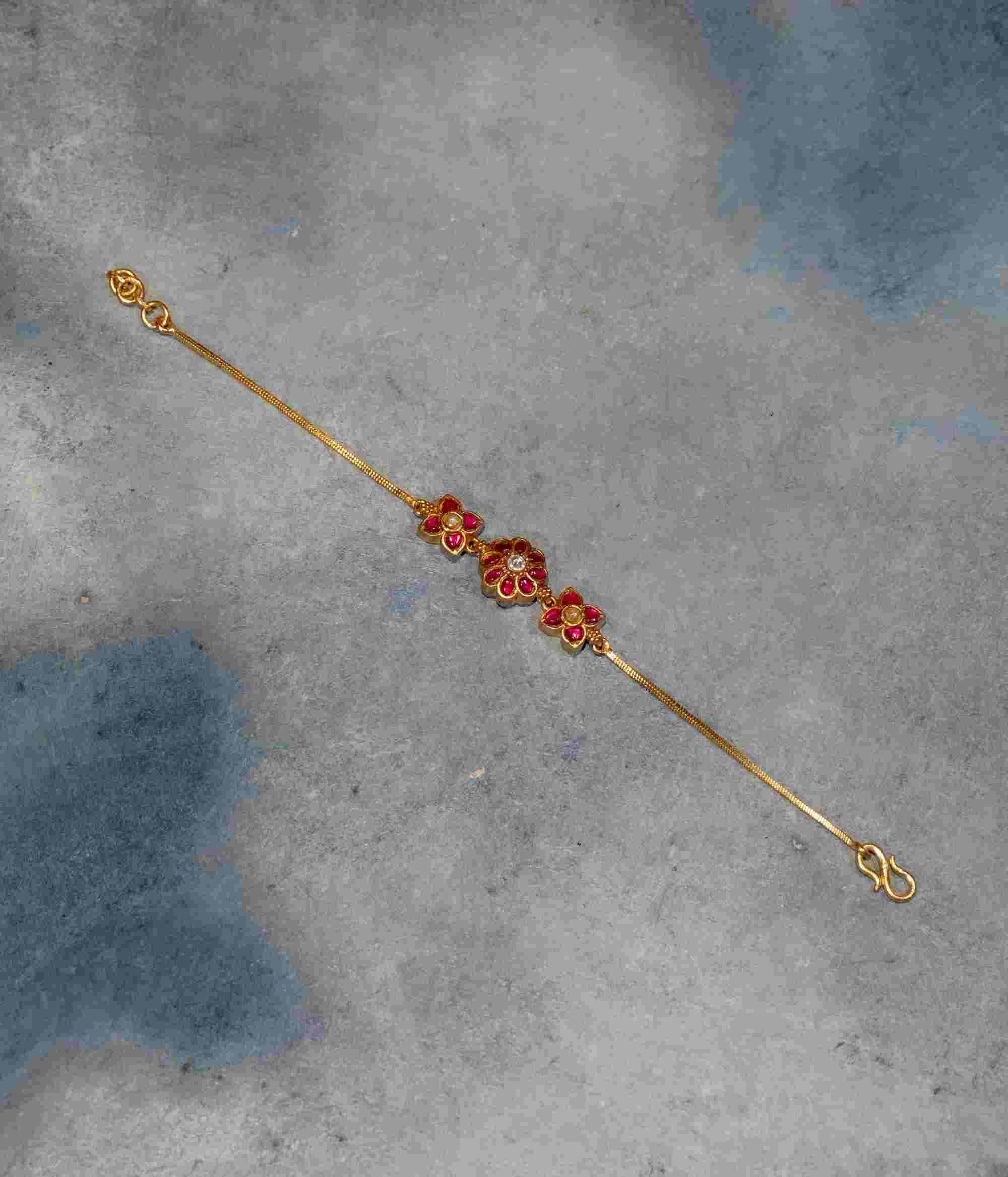 Autumn Bracelet in Chennai - Handcrafted 92.5 Sterling Silver with Red Kundan Stones