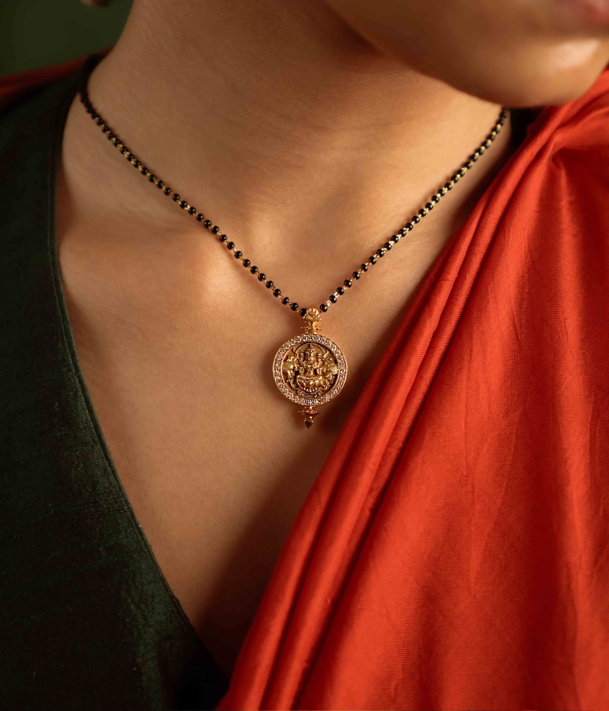 Traditional gold plated Lakshmi pendant necklace