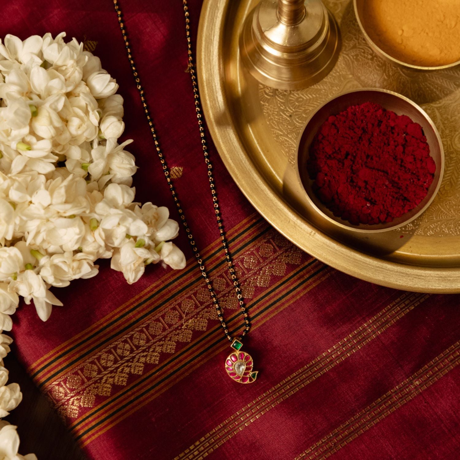 Avni Kundan Mangalsutra with white, red & green kundan stones