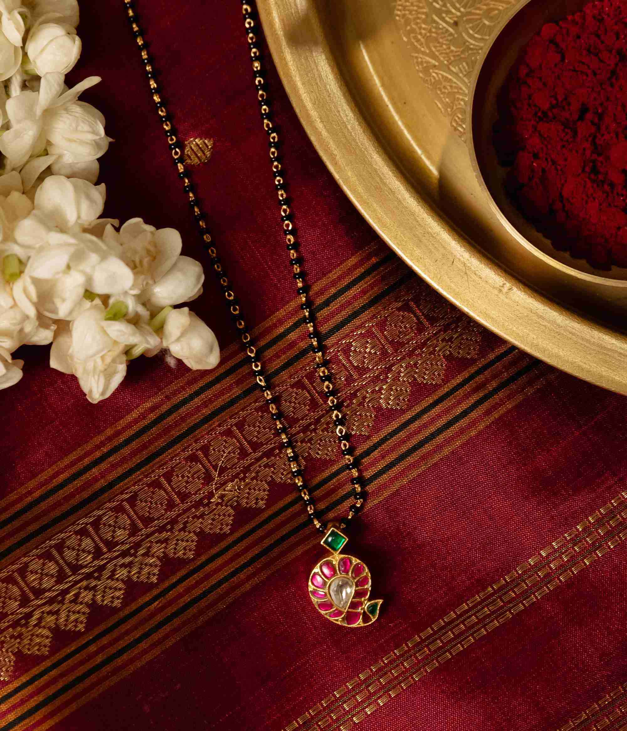 Mangalsutra with 22ct gold plating and black beads chain – Chennai style