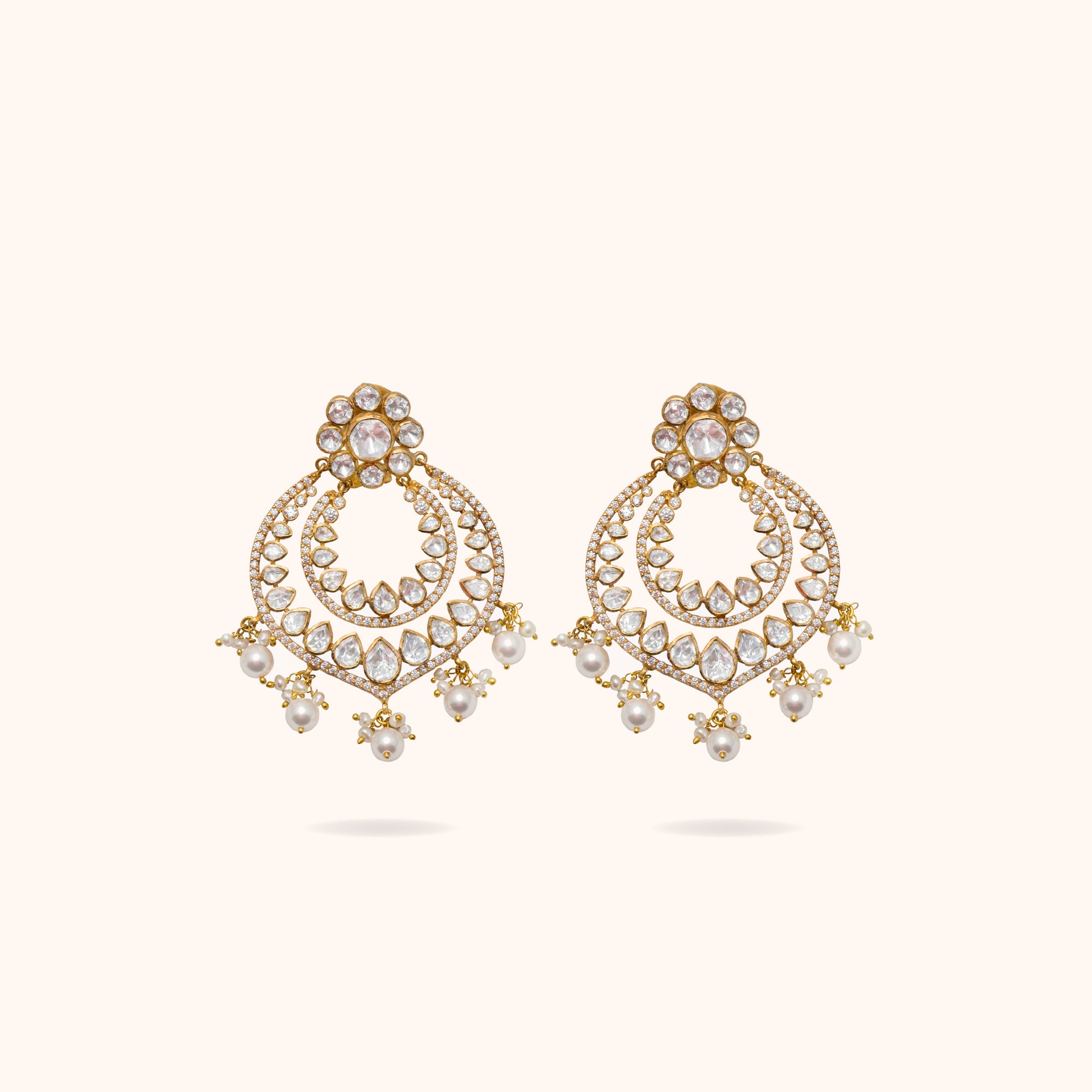 Avu Moissonite Chandbali Earrings in 92.5 Silver with Polki and Pearls