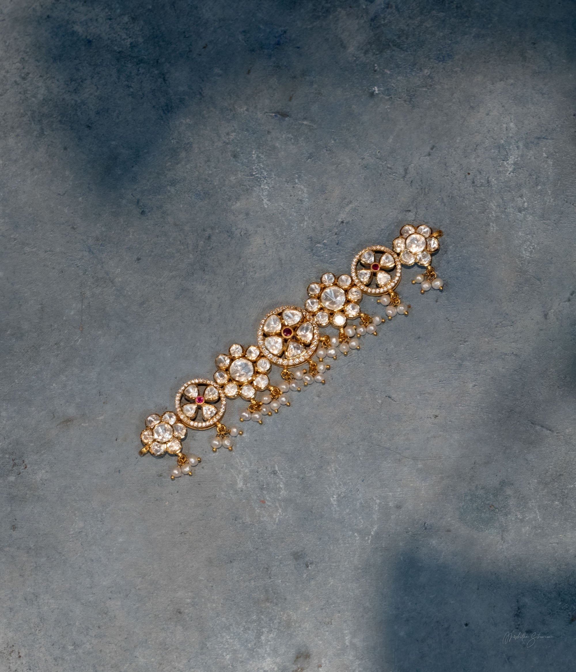 Bridal silver choker with CZ and Polki stones