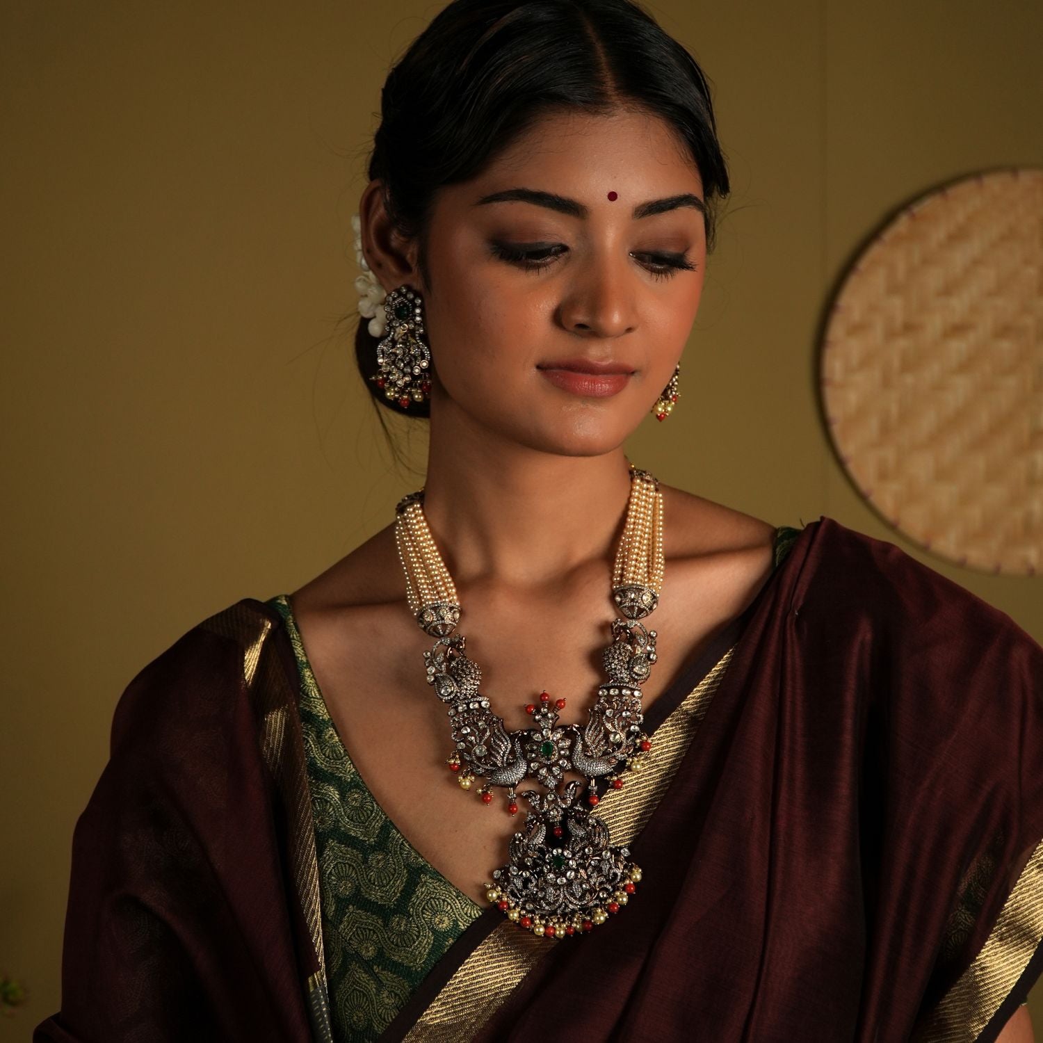 Baidehi Necklace in 92.5 Silver with Moissanite Polki Stones