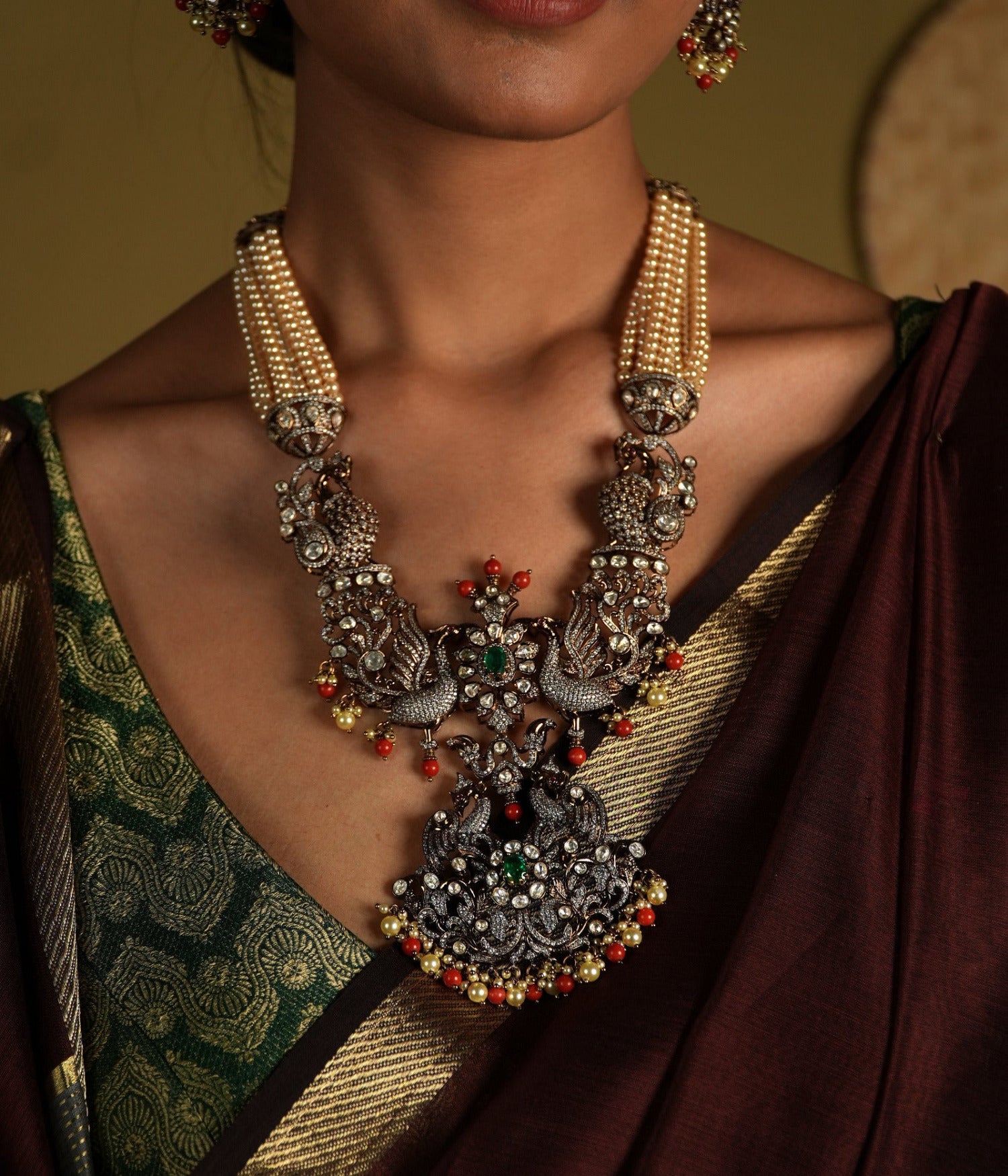 Green Gemstone and CZ Victorian Silver Necklace – Baidehi