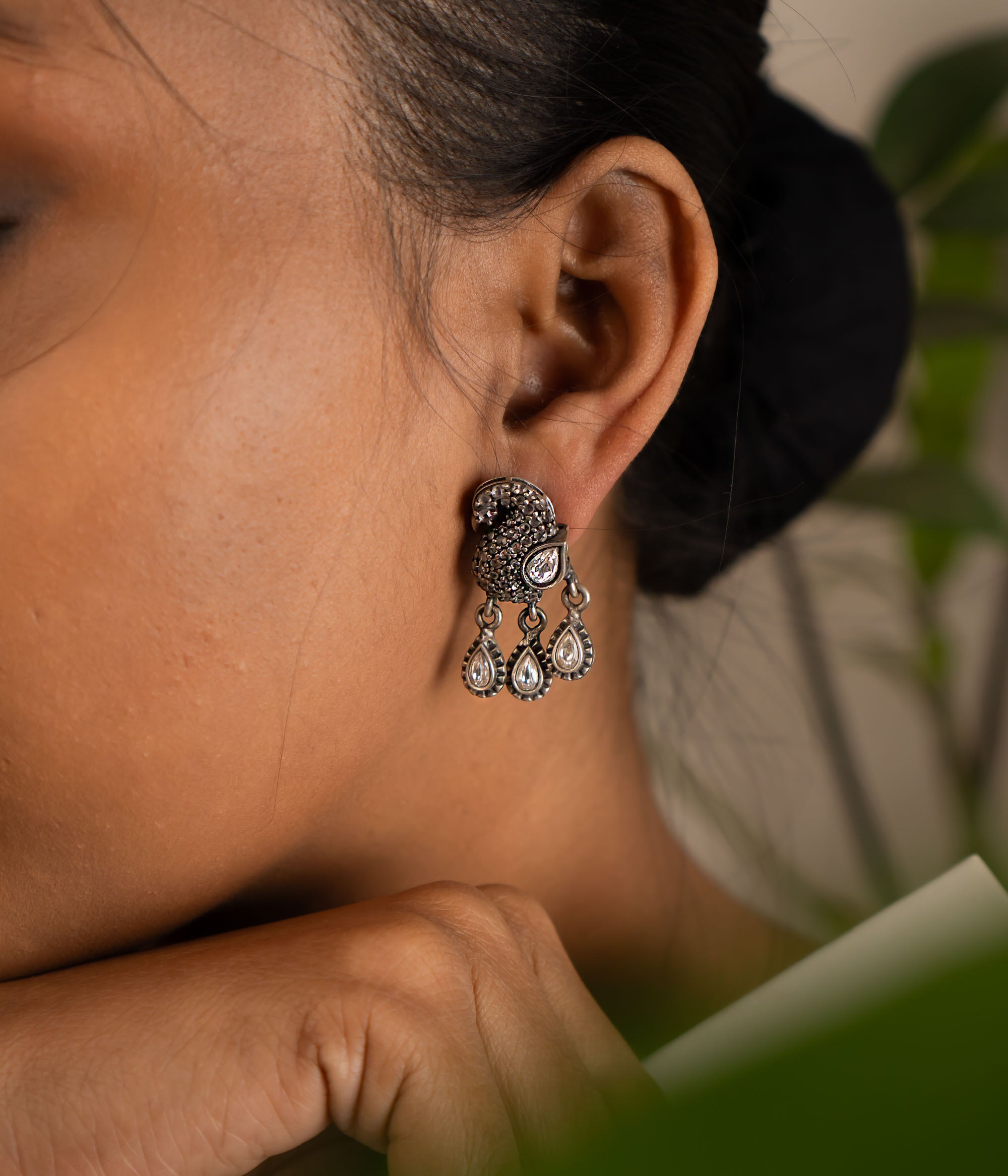 Handcrafted 92.5 silver ear studs with floral design