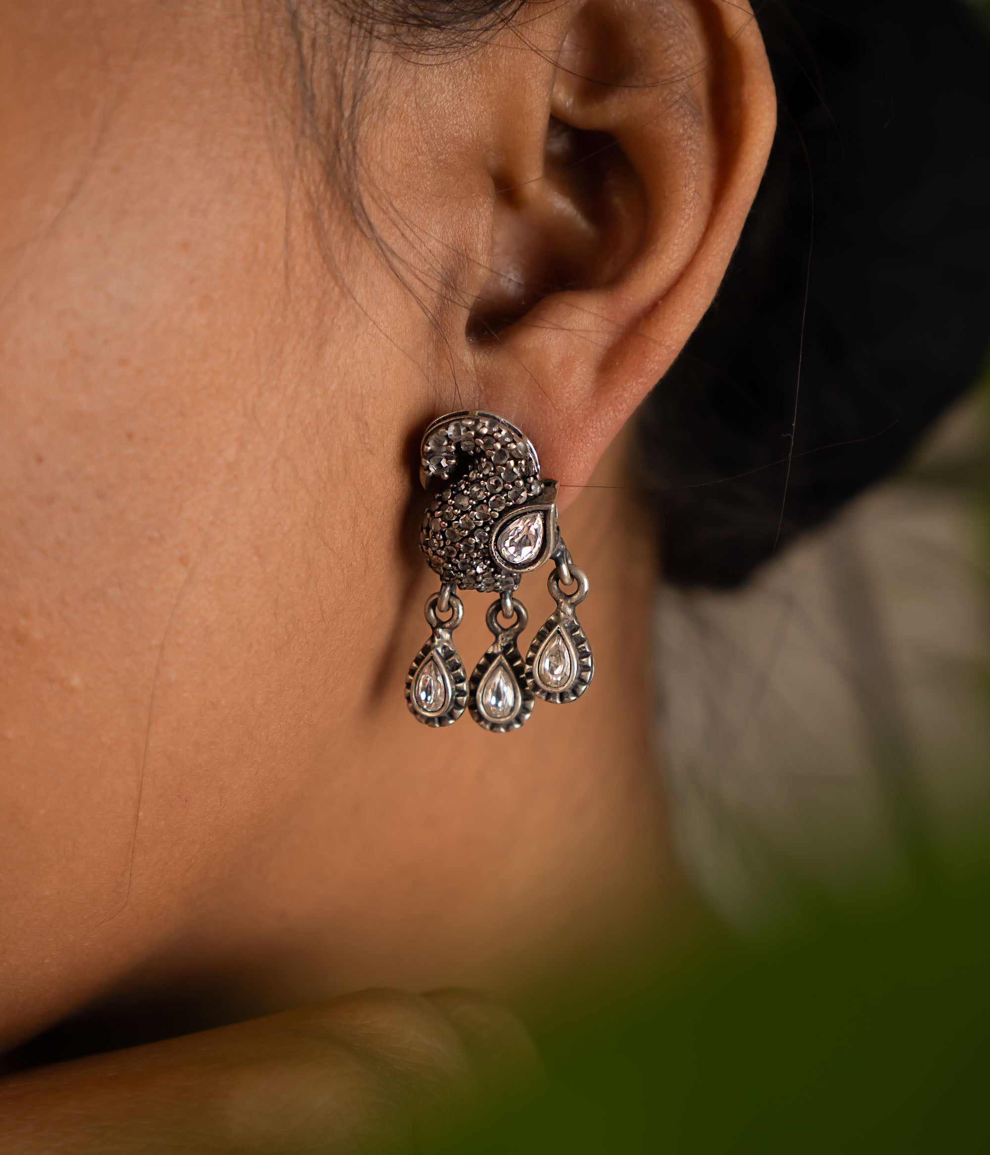 Kundan polki earrings in traditional silver style
