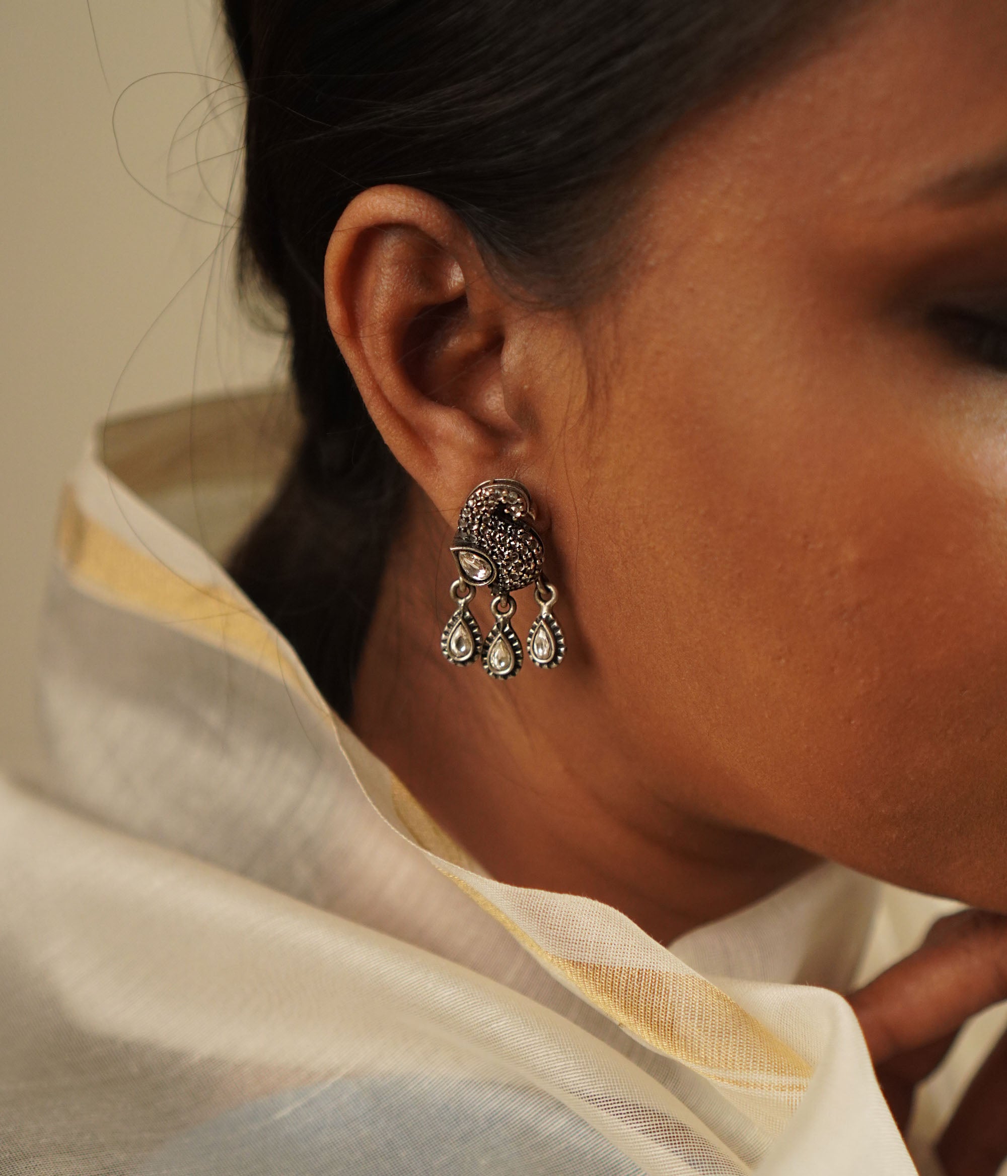 Handmade kundan silver earrings in Chennai