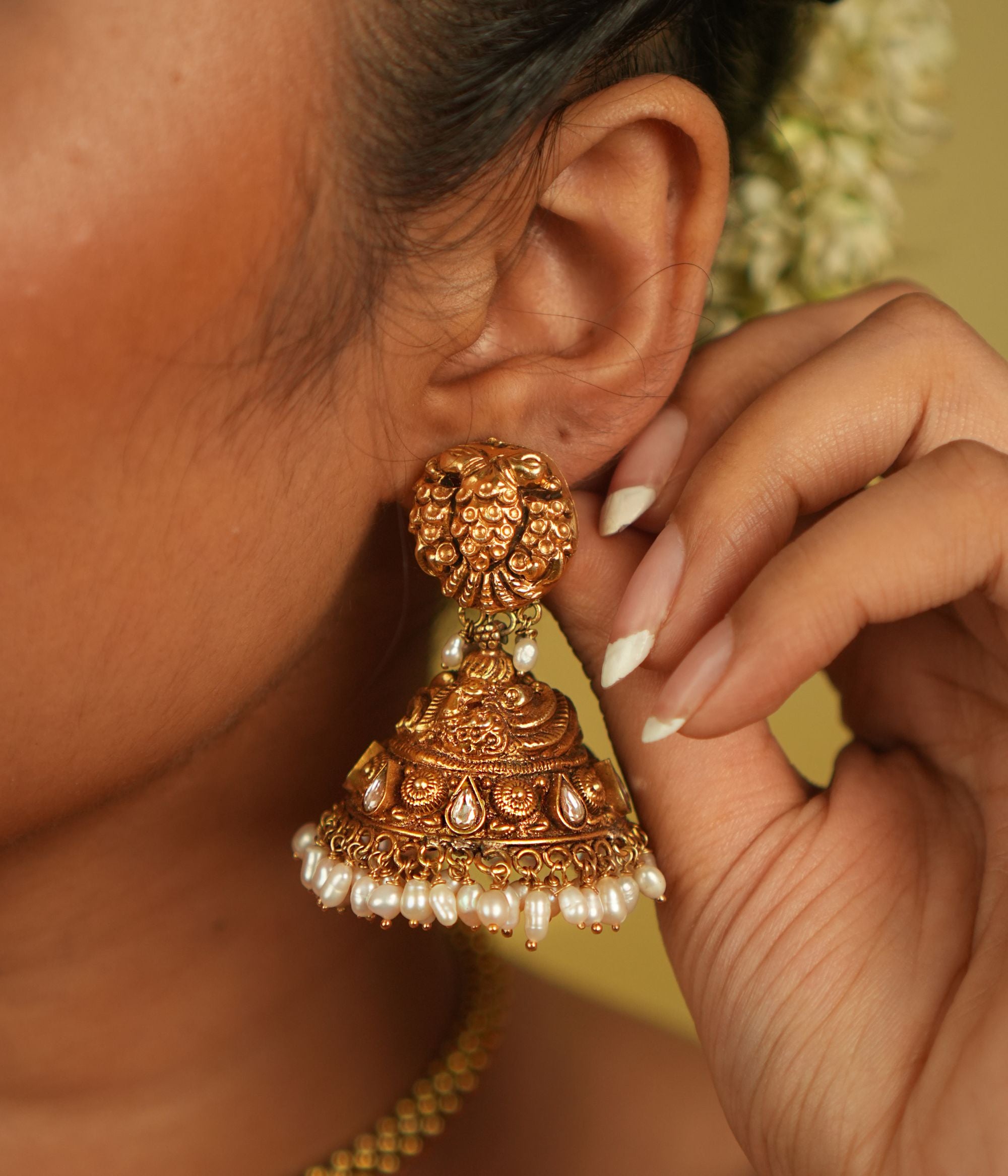 Traditional Gold Plated Jhumka with Pearls – DivasMantra