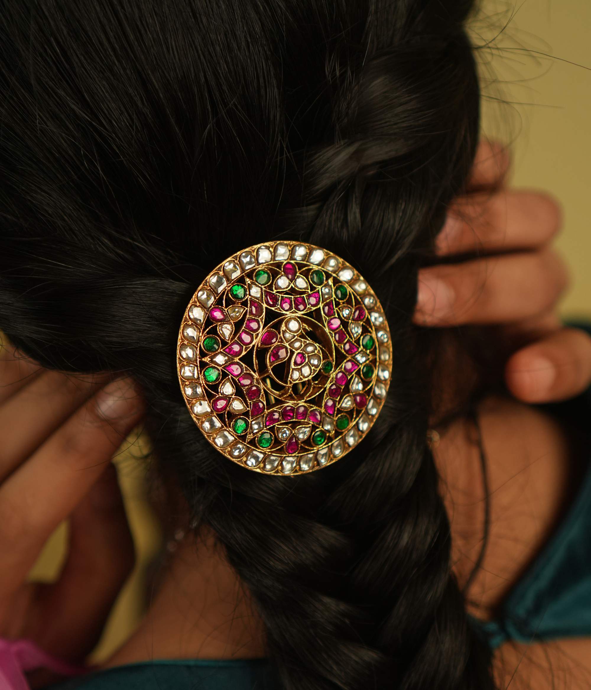 Close-up of Bhagirathi Silver Hairpin with Gold Plating