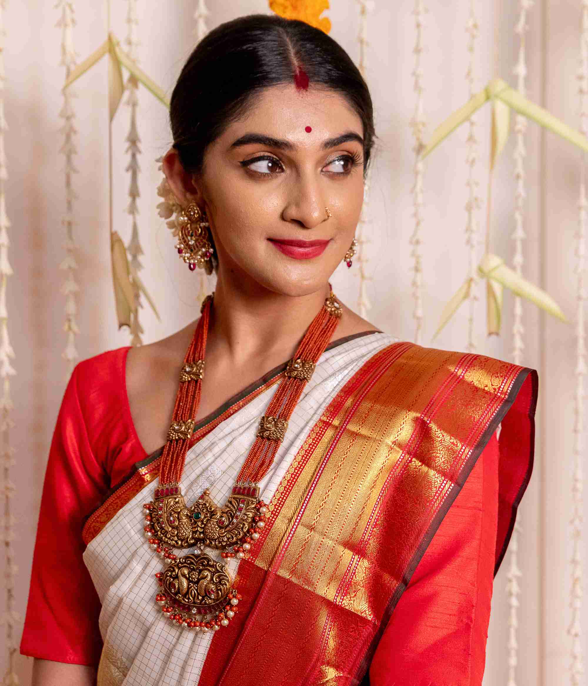 Handmade Temple Jewellery Choker with Red and Green Spinels