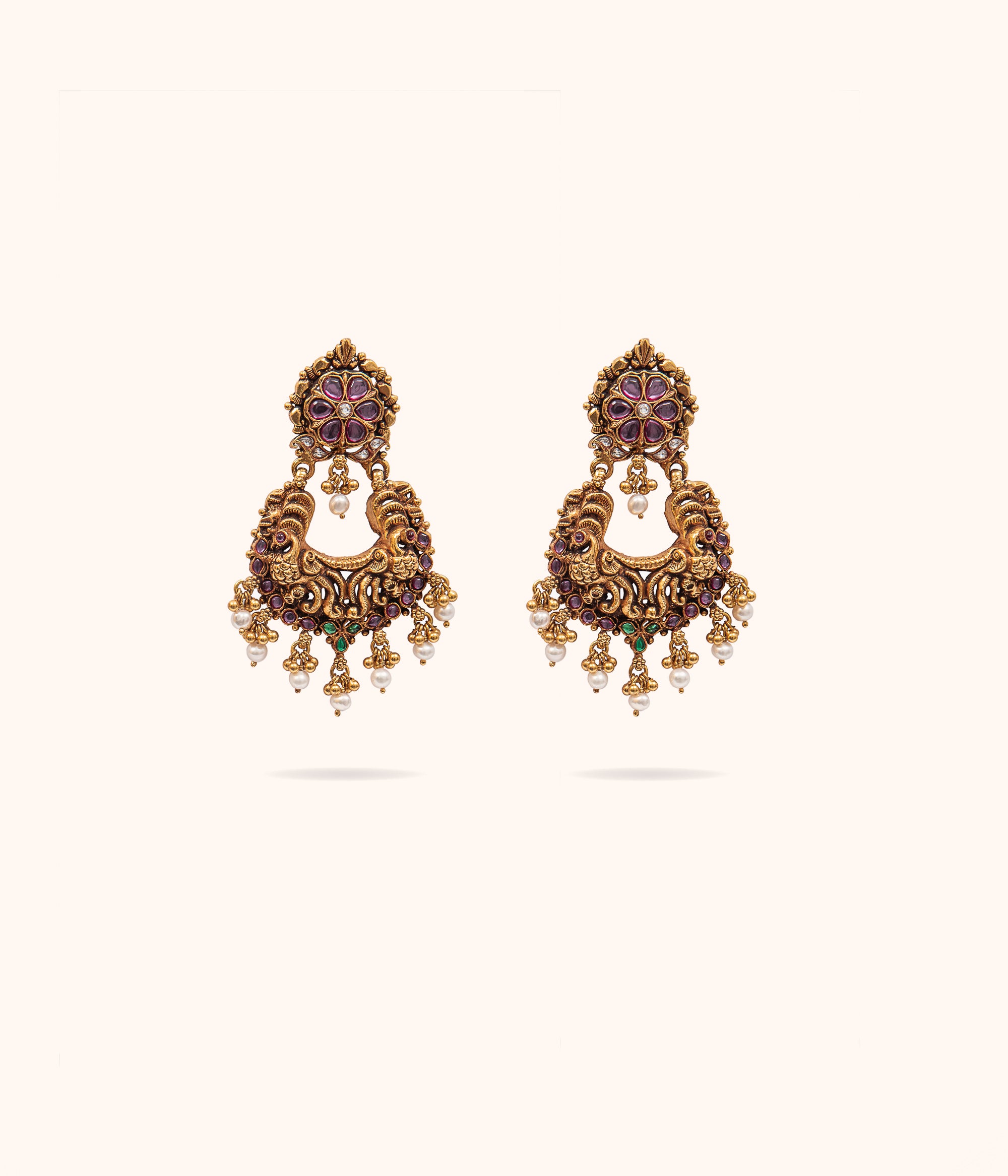 Bhavathy Silver Earrings with Spinel and Pearls