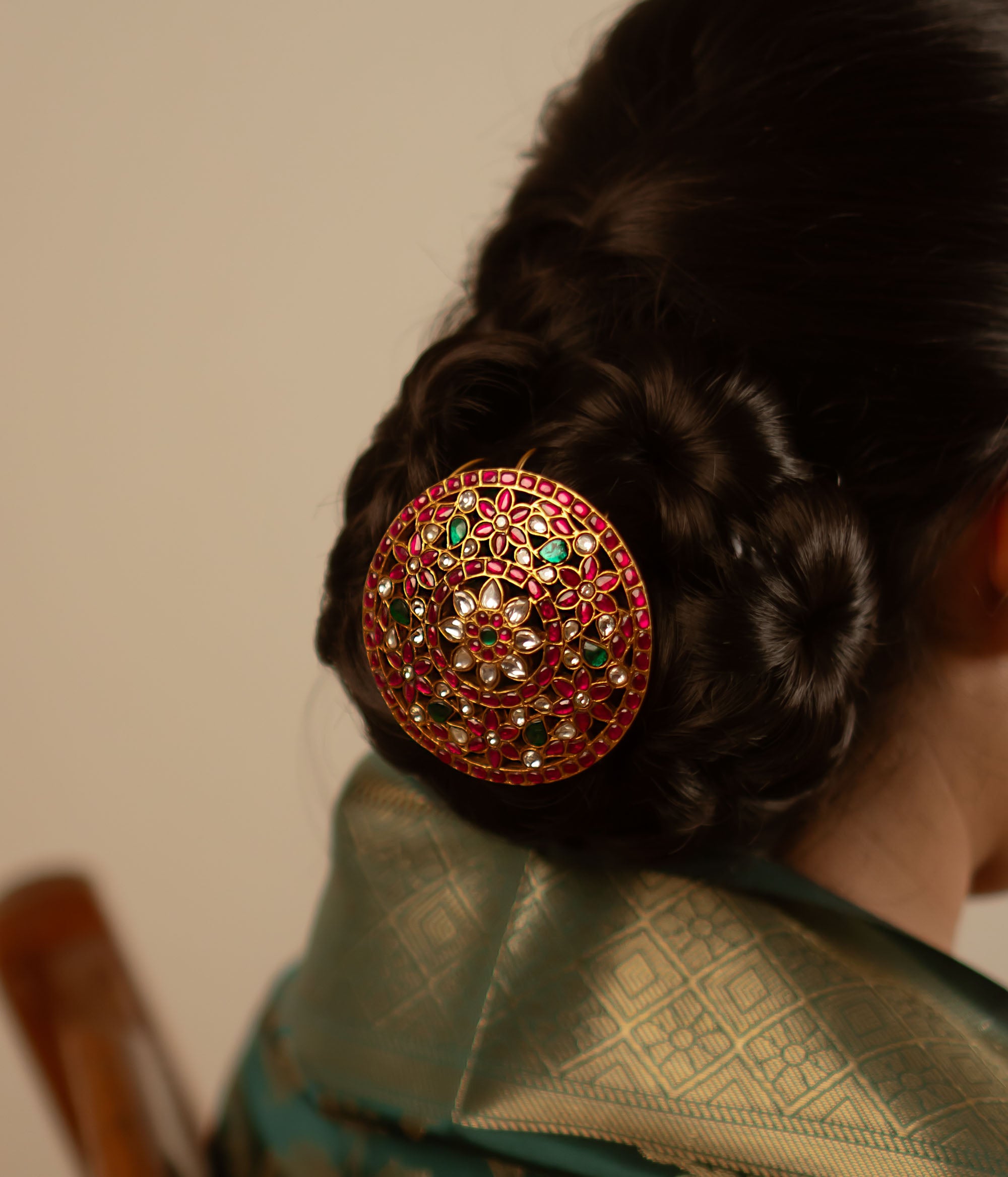 Bridal silver hair pin handcrafted with kundan stones