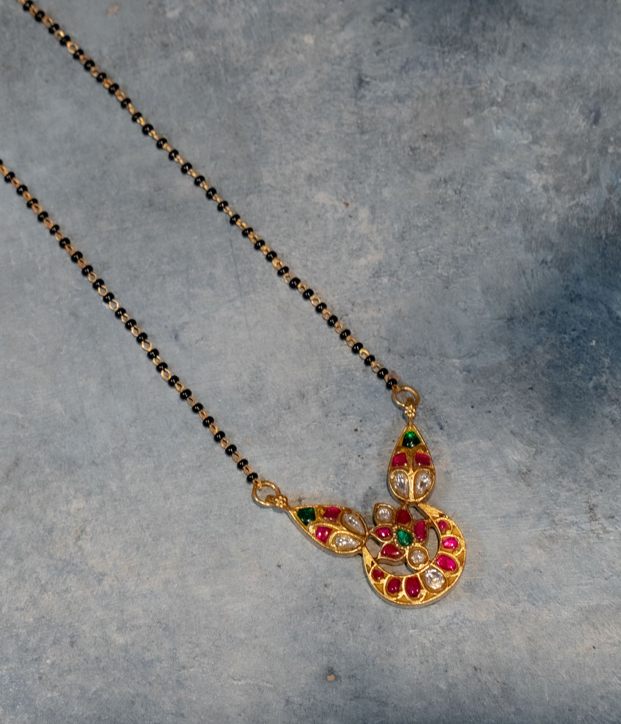 Close-up of Handmade Bramari Mangalsutra with Kundan Stones
