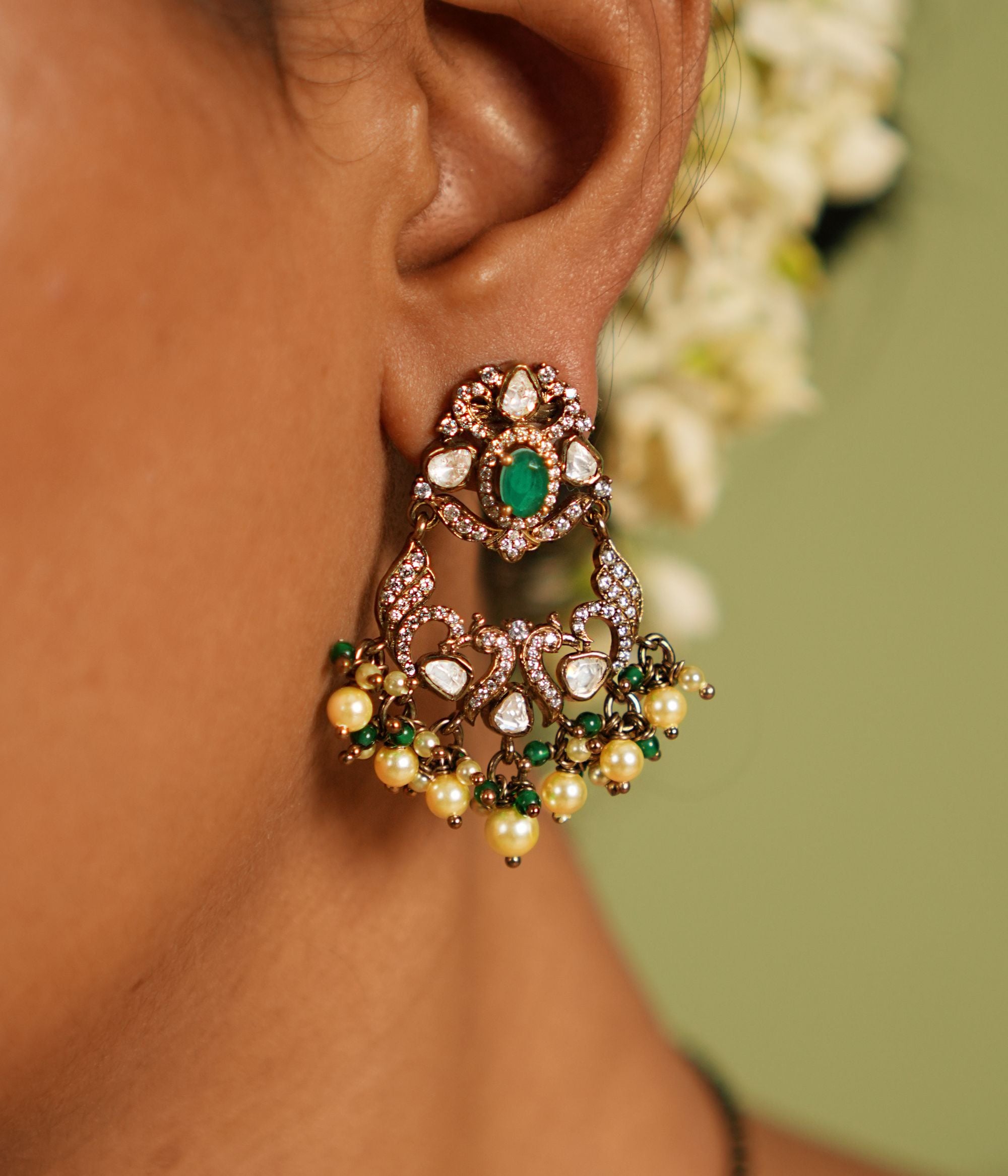 CYANN Earrings in 92.5 Silver and Gold Plated with Polki