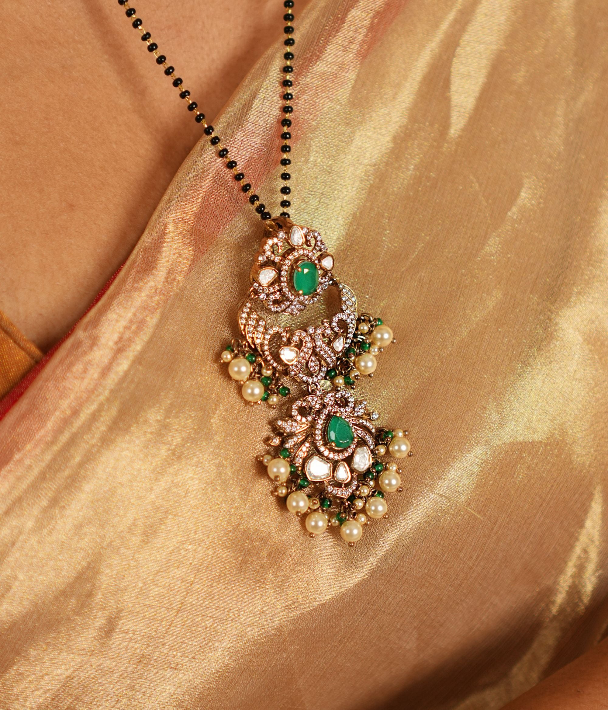 CYANN Pendant in 92.5 Silver with Polki and CZ Stones