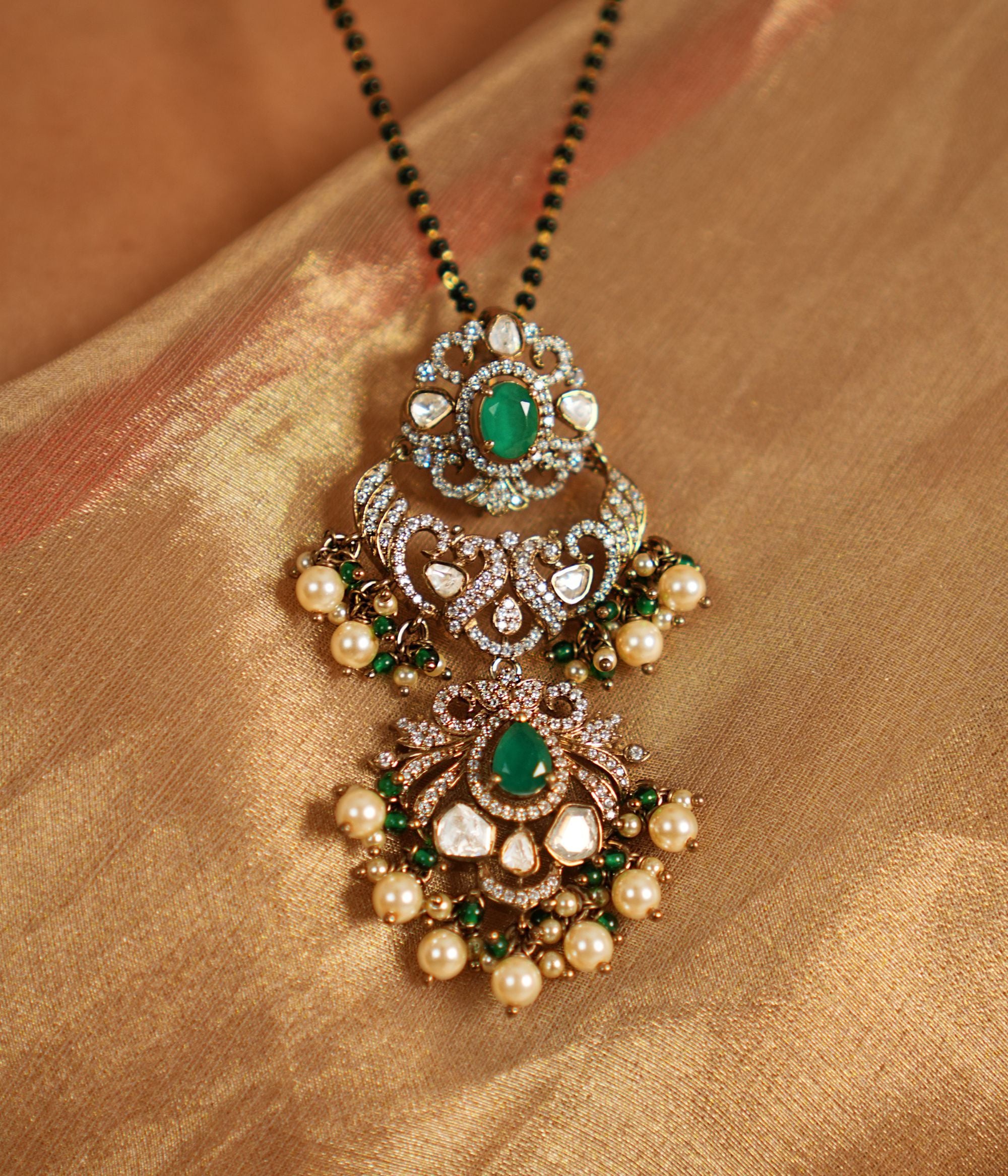 Handmade Antique Gold Plated Pendant with Pearls