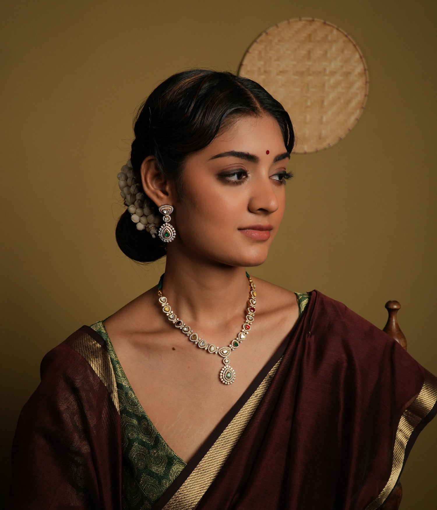 Chabi Necklace in 92.5 Silver with Navratna and CZ Stones