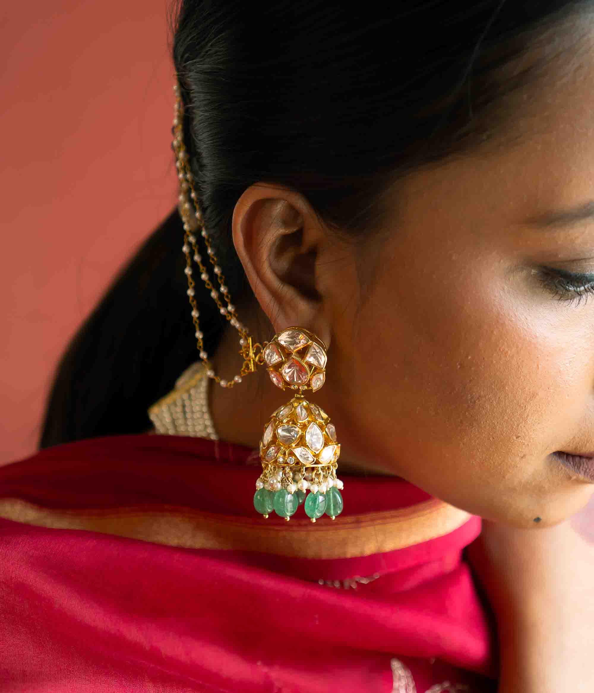 Champaca Earrings in Gold Plated 92.5 Silver with Polki