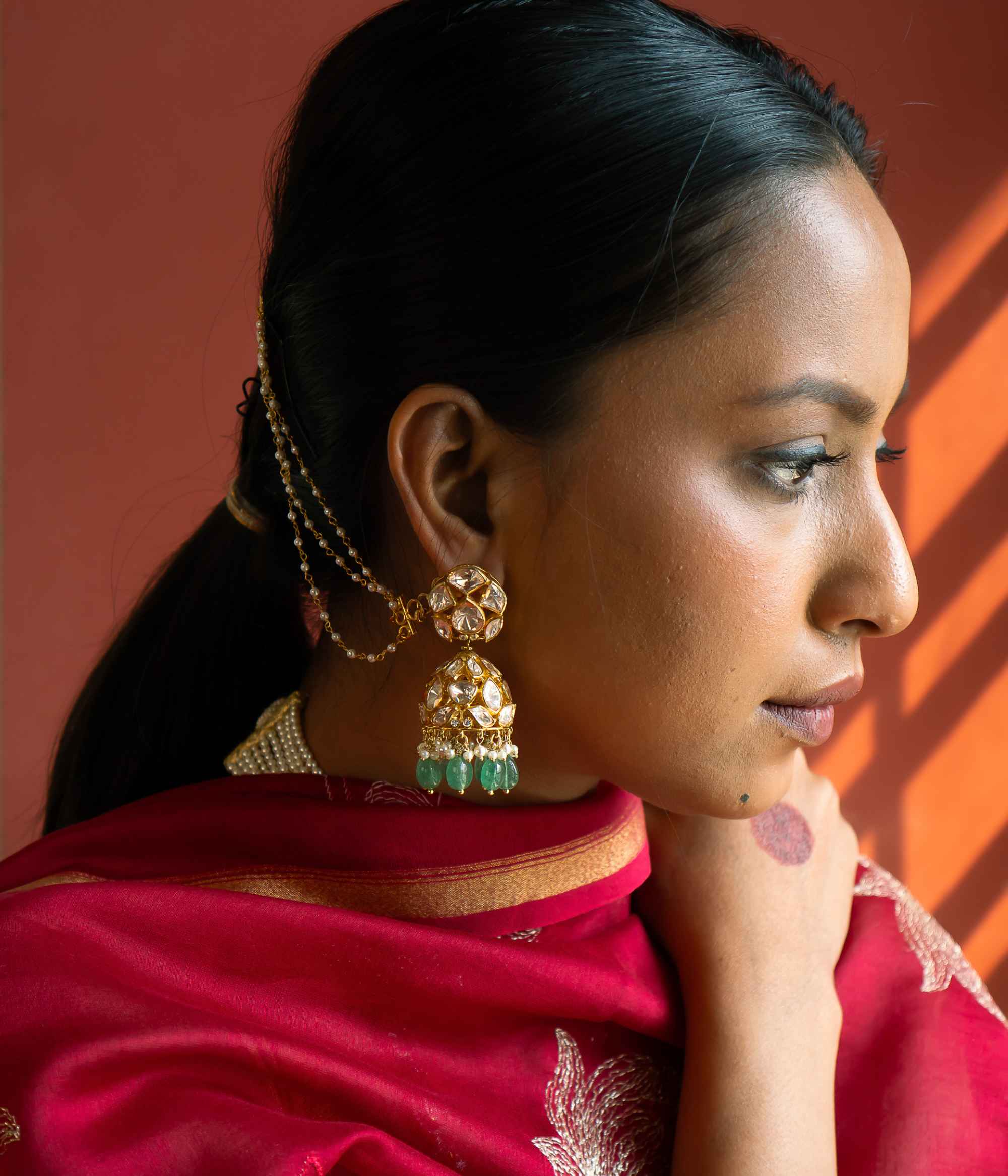 Close-up of Champaca Gold Plated Silver Earrings