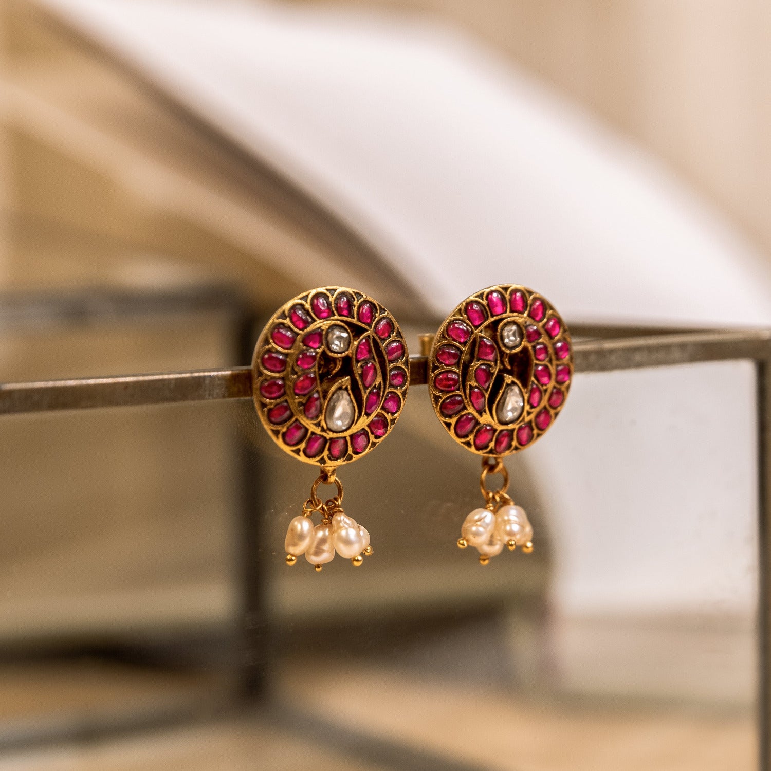 Chandhini Traditional Red Kundan Earrings