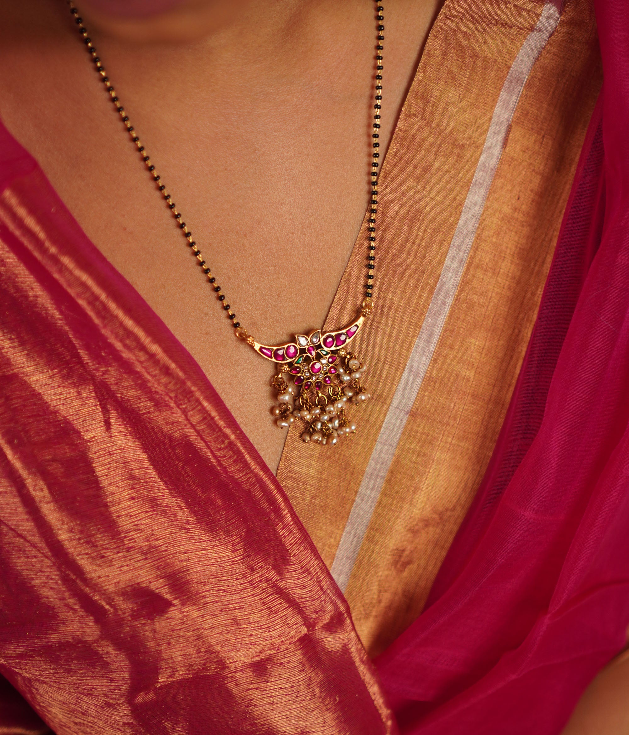 Traditional Kundan Mangalsutra with Red and Green Stones