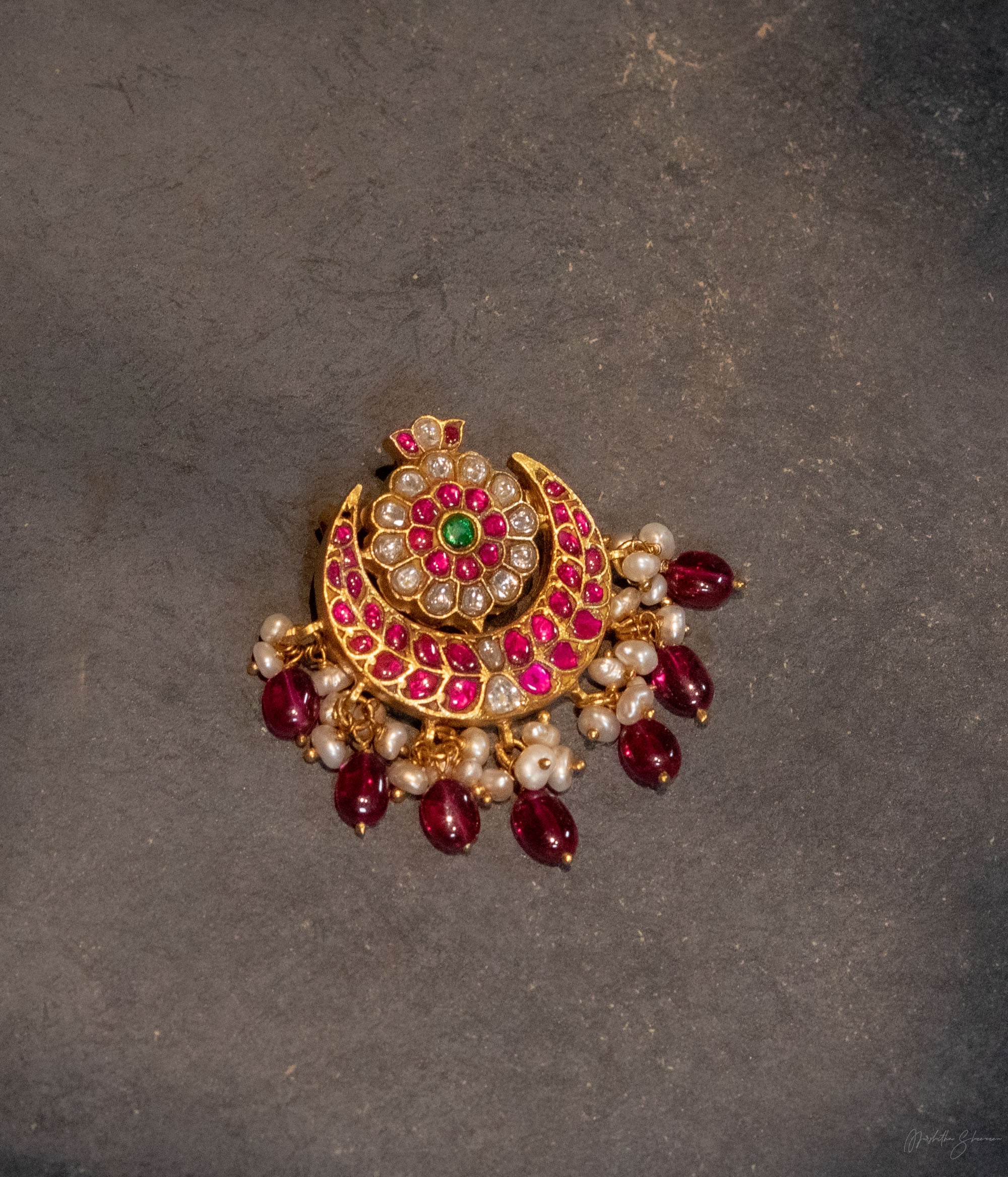 92.5 Sterling Silver Chandrakala Kundan Pendant Gold Plated