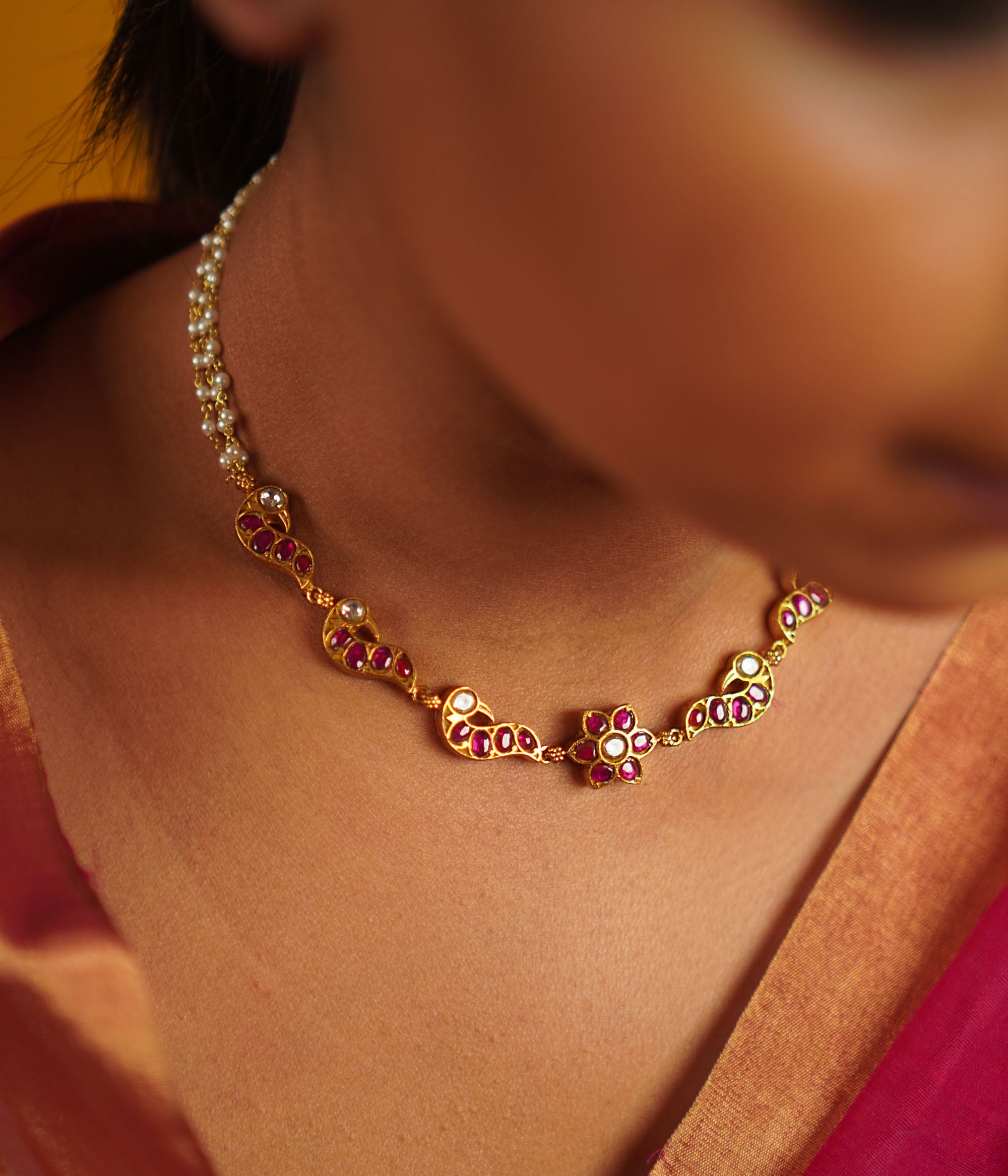 Chandramallika Kundan Necklace in 92.5 Silver with Pearls