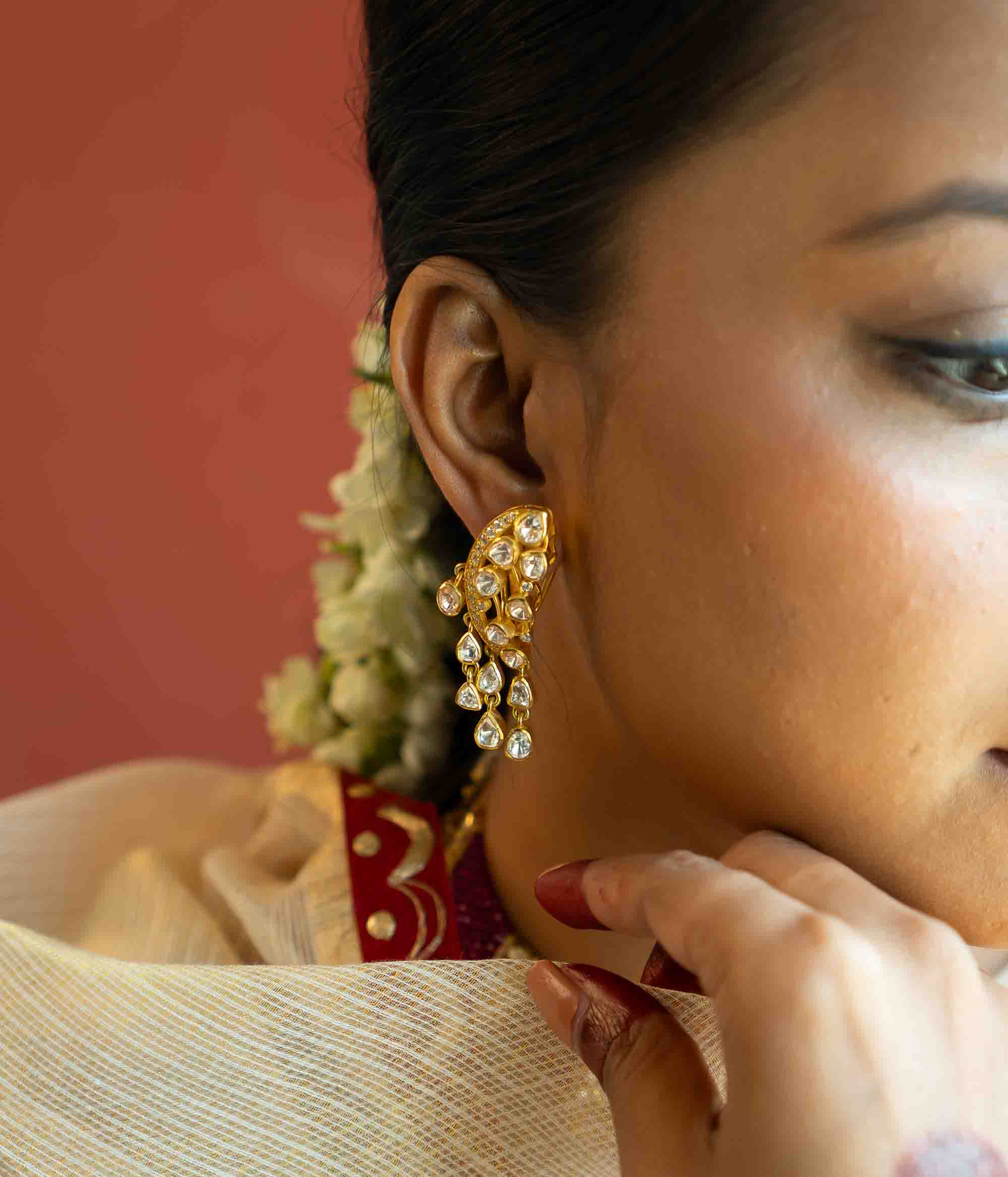 Charis Earrings in 92.5 Silver with Polki and CZ Stones