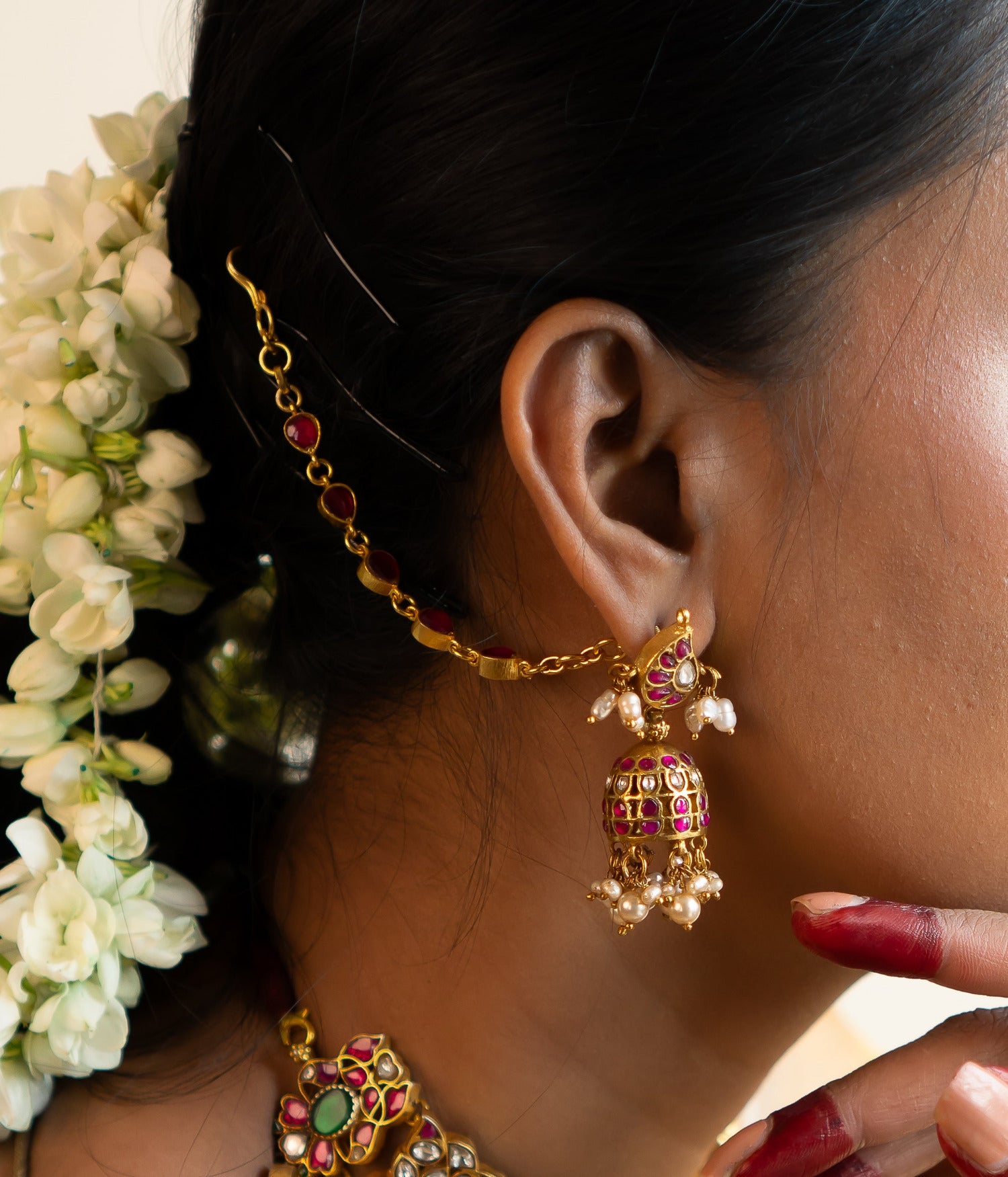 Handcrafted Kundan Drop Earrings with Floral Design