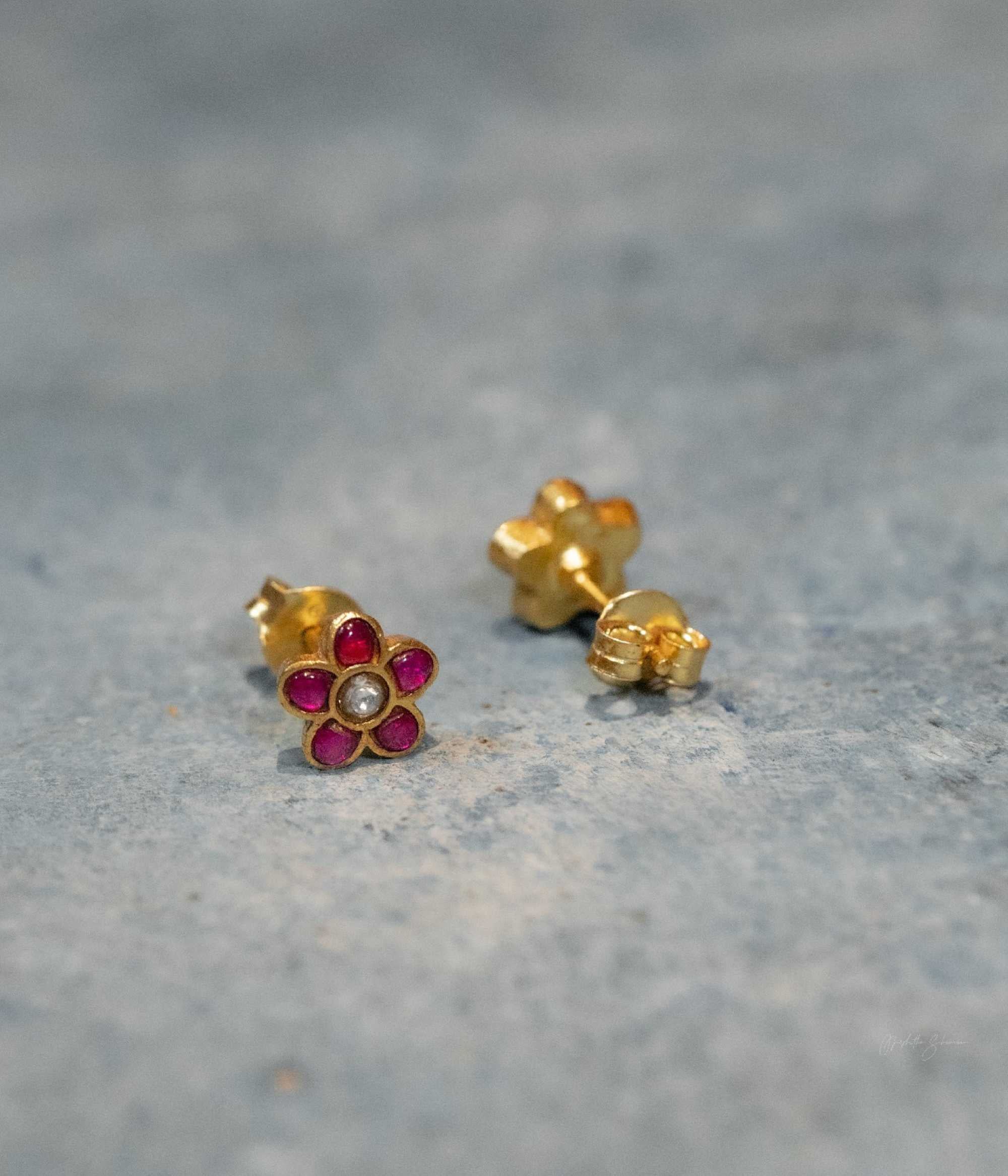 Handmade 92.5 silver stud earrings with red white kundan stones for women