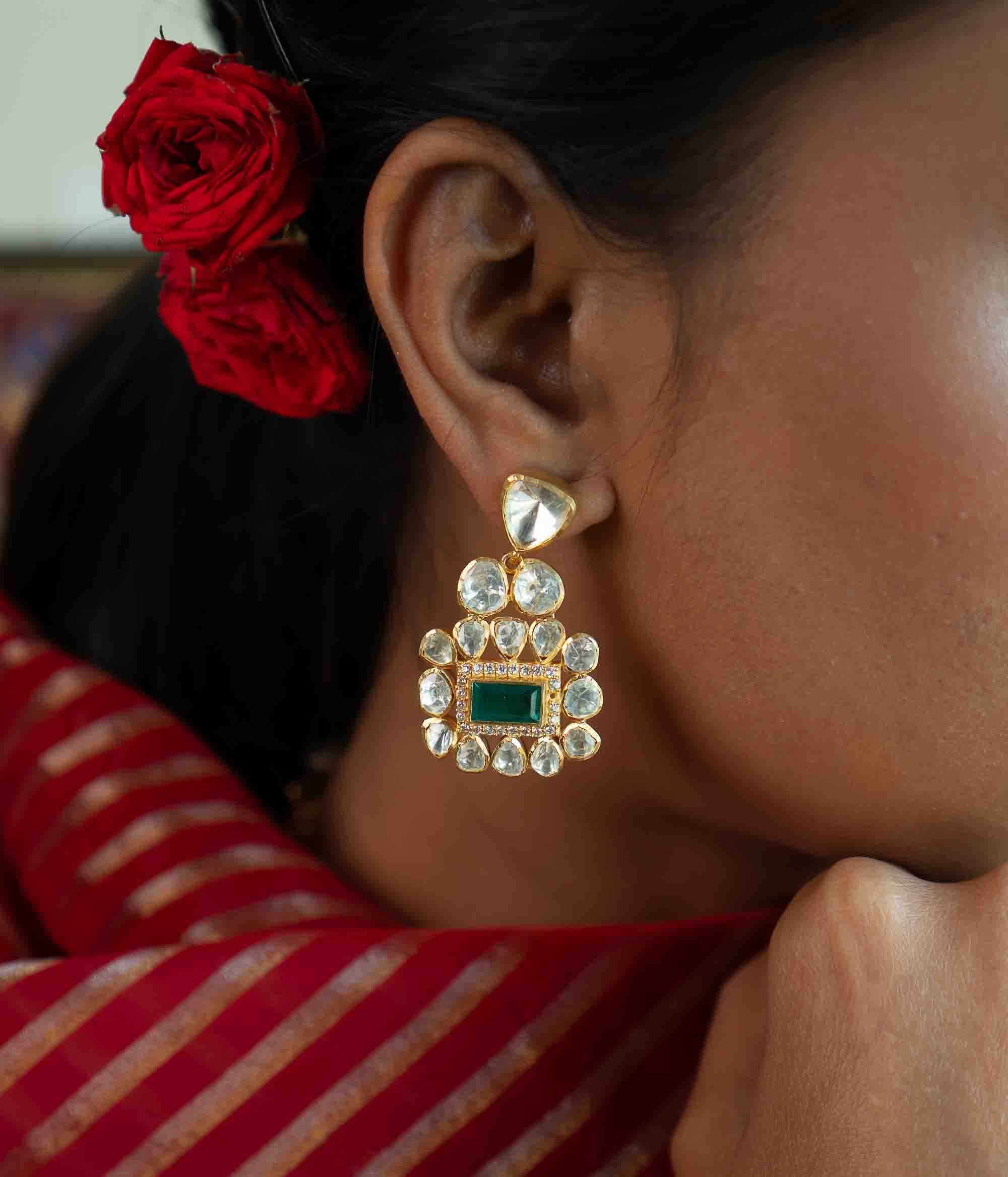 Crystal Temptation Earrings with CZ and Polki Stones