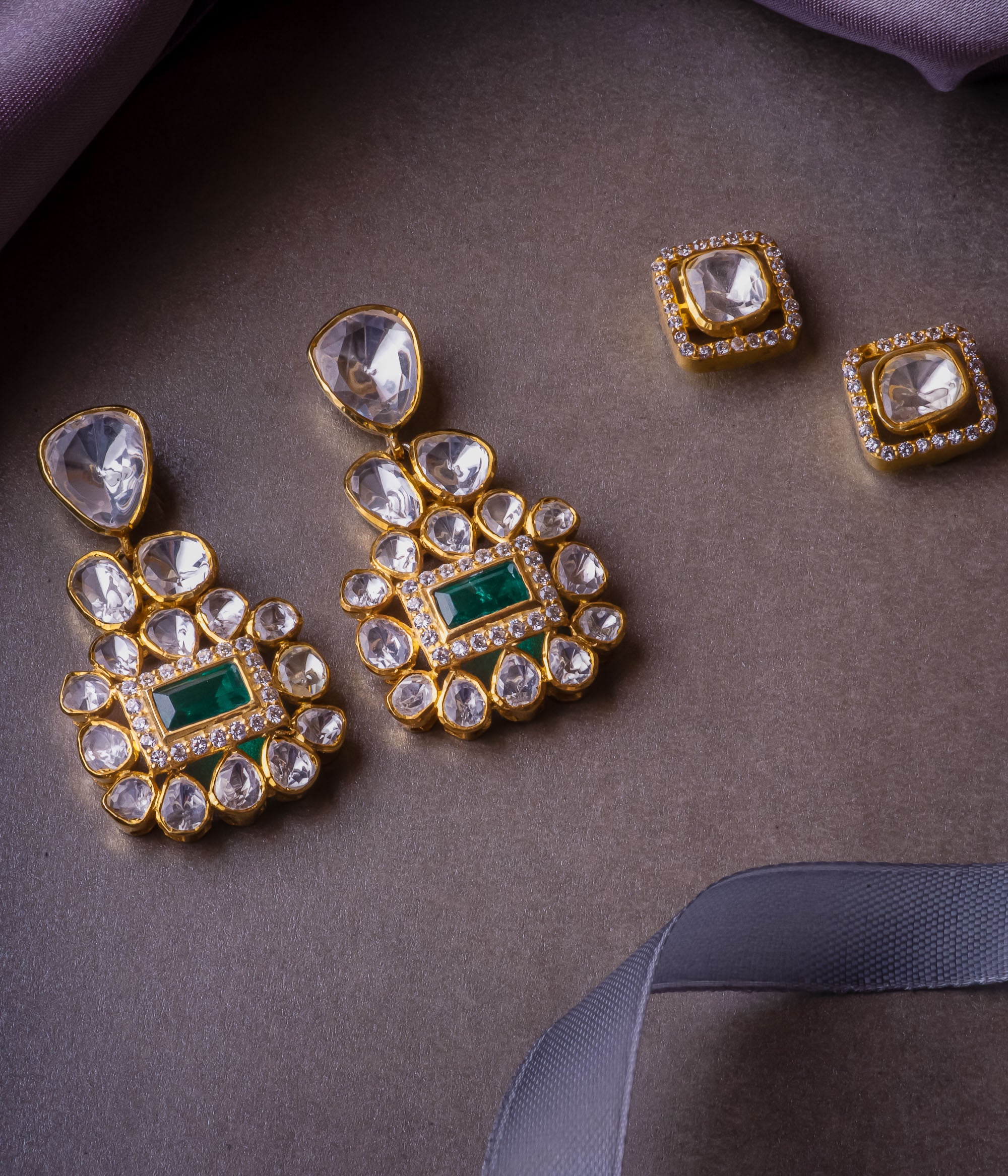 Polki and CZ Earrings Close-Up – DivasMantra
