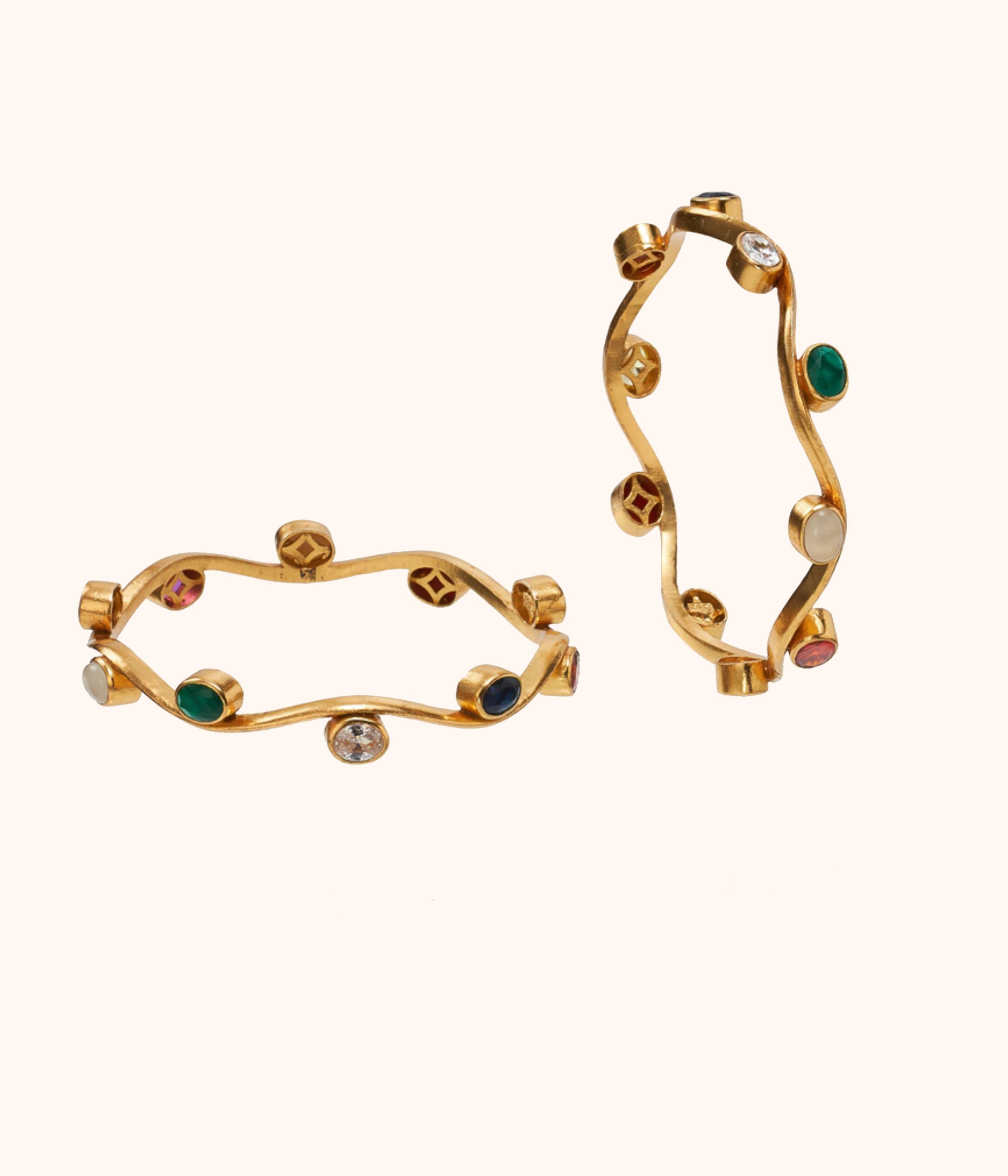 Handcrafted Silver Bangle with Navratna Stones
