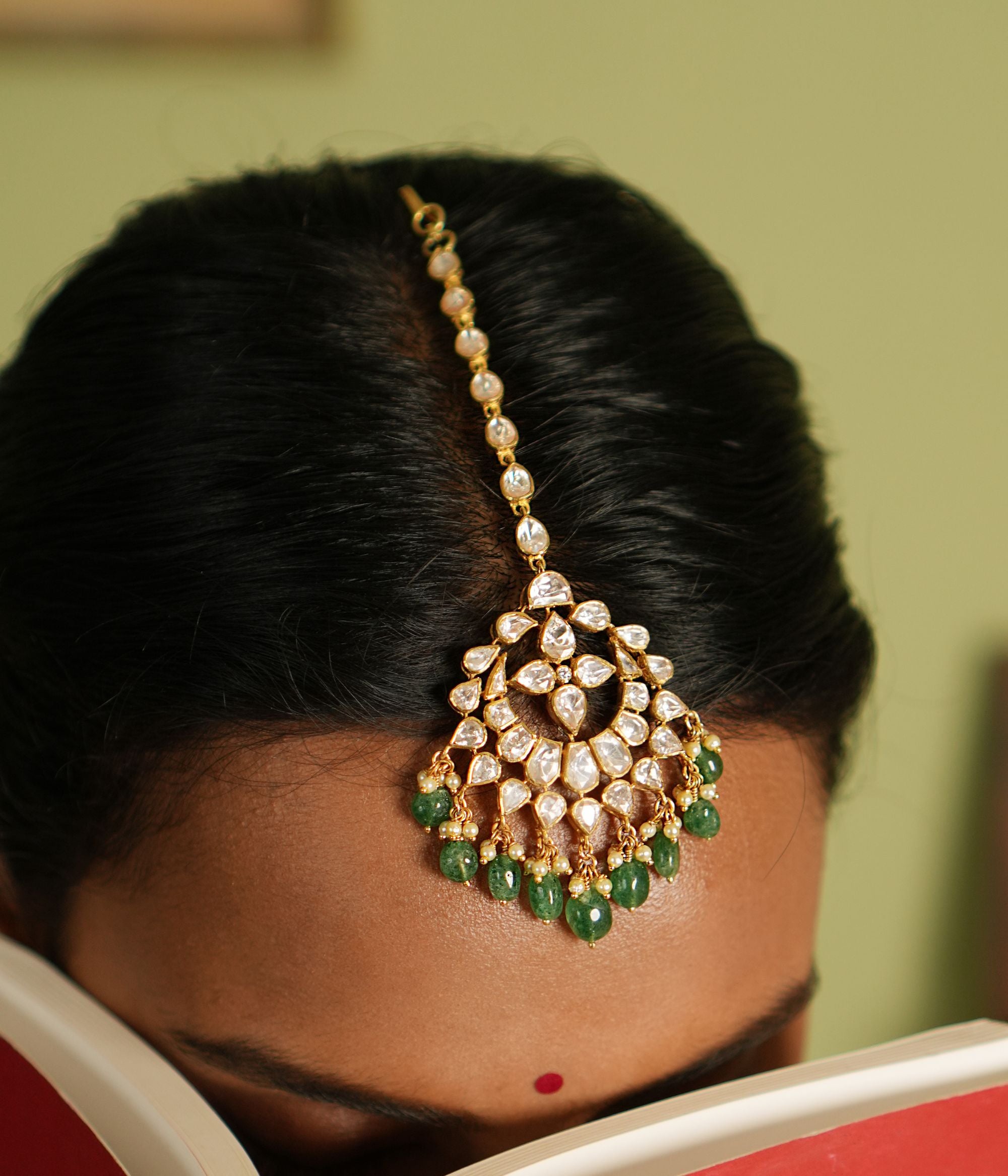 Daaniya Maangtika in 92.5 Silver with Polki and Pearls